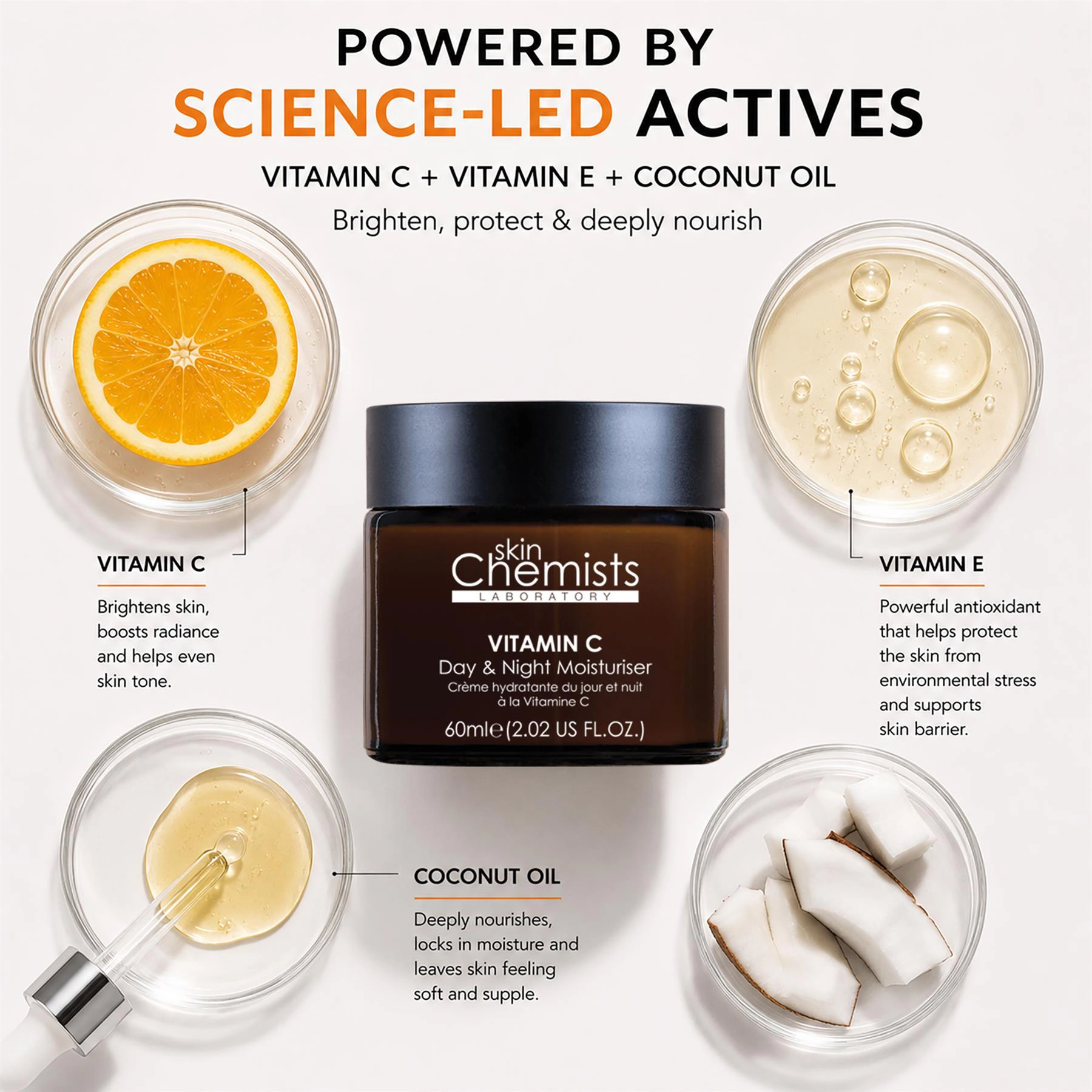 skinChemists Vitamin C Brightening Day & Night Moisturiser 60ml