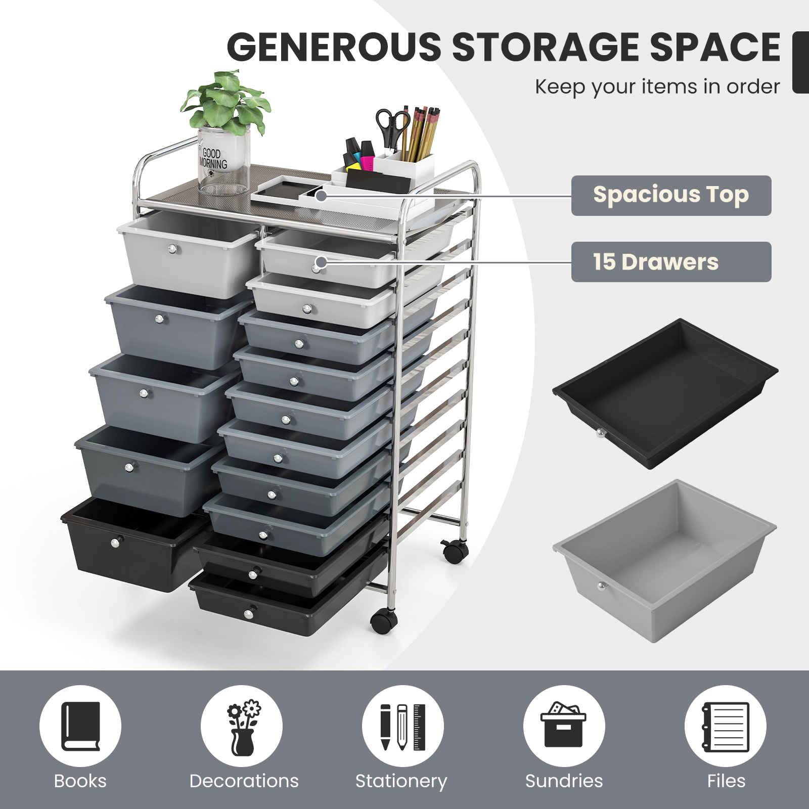 SUGIFT 15-Drawer Rolling Storage Cart Utility Organizer with Steel Frame