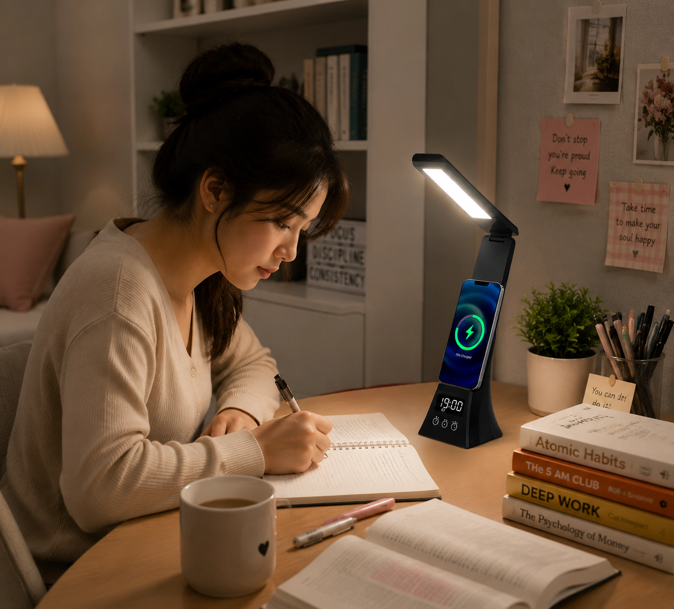 Pursonic Unisex 3-in-1 LED Desk Lamp with Wireless Charger and Alarm Clock – Sleek, Smart, and Space-Saving