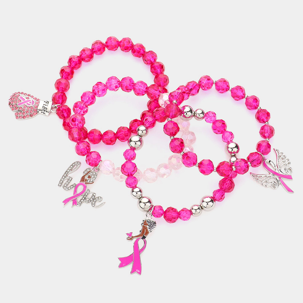 FASHNZFAB 4PCS - Girl Charm Faceted Beaded Stretch Bracelets