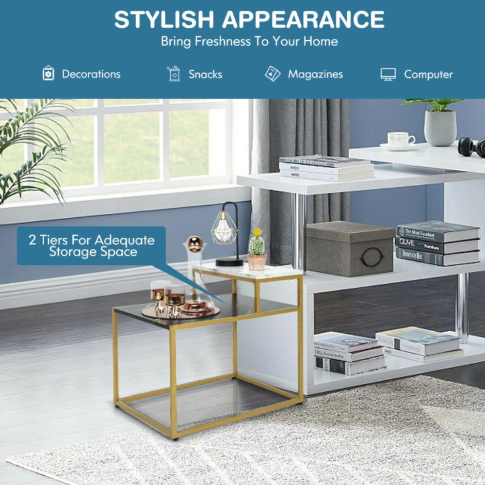 Hivvago 2 Tier End Side Table with  Metal Frame and Storage Shelf for Living Room