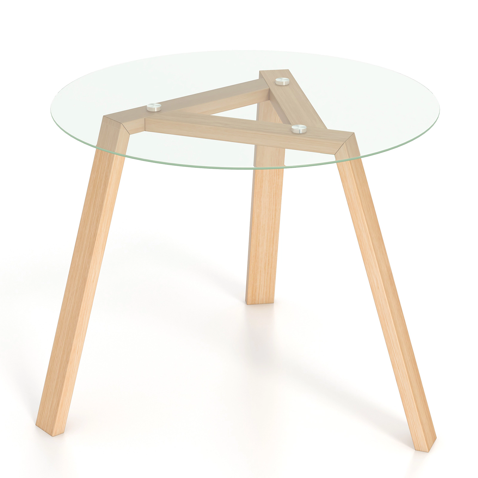 LJG 36 Inches Round Glass Dining Table for 4 with Rubber Wood Frame