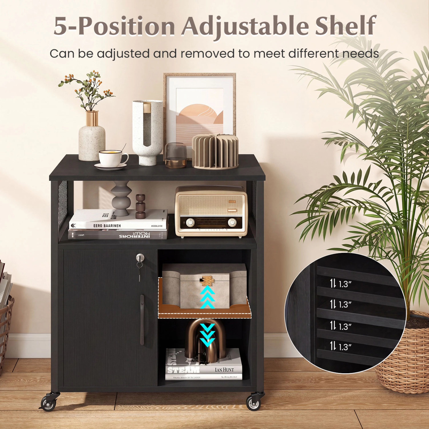 Hivvago Rolling File Cabinet with Charging Station