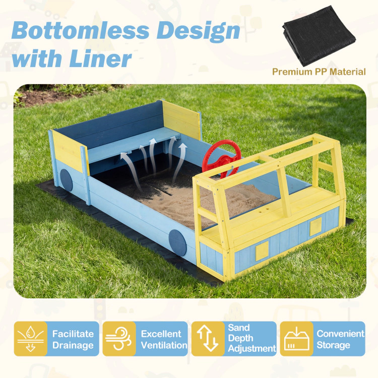 Hivvago Large Car-Theme Sand Box with Bottom Liner and Fir Wood Frame