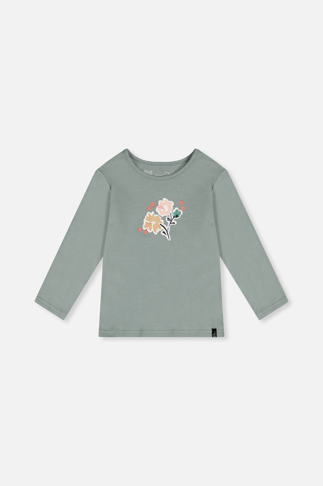 Deux par Girls Glittery Floral Bouquet Organic Cotton Long Sleeve T-Shirt