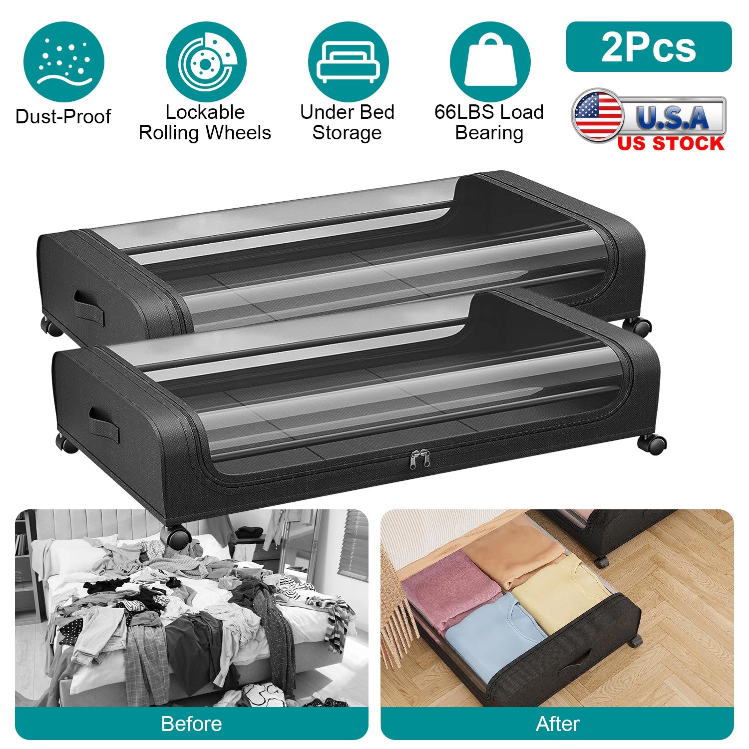 GBruno 2-Piece Rolling Under Bed Storage Containers