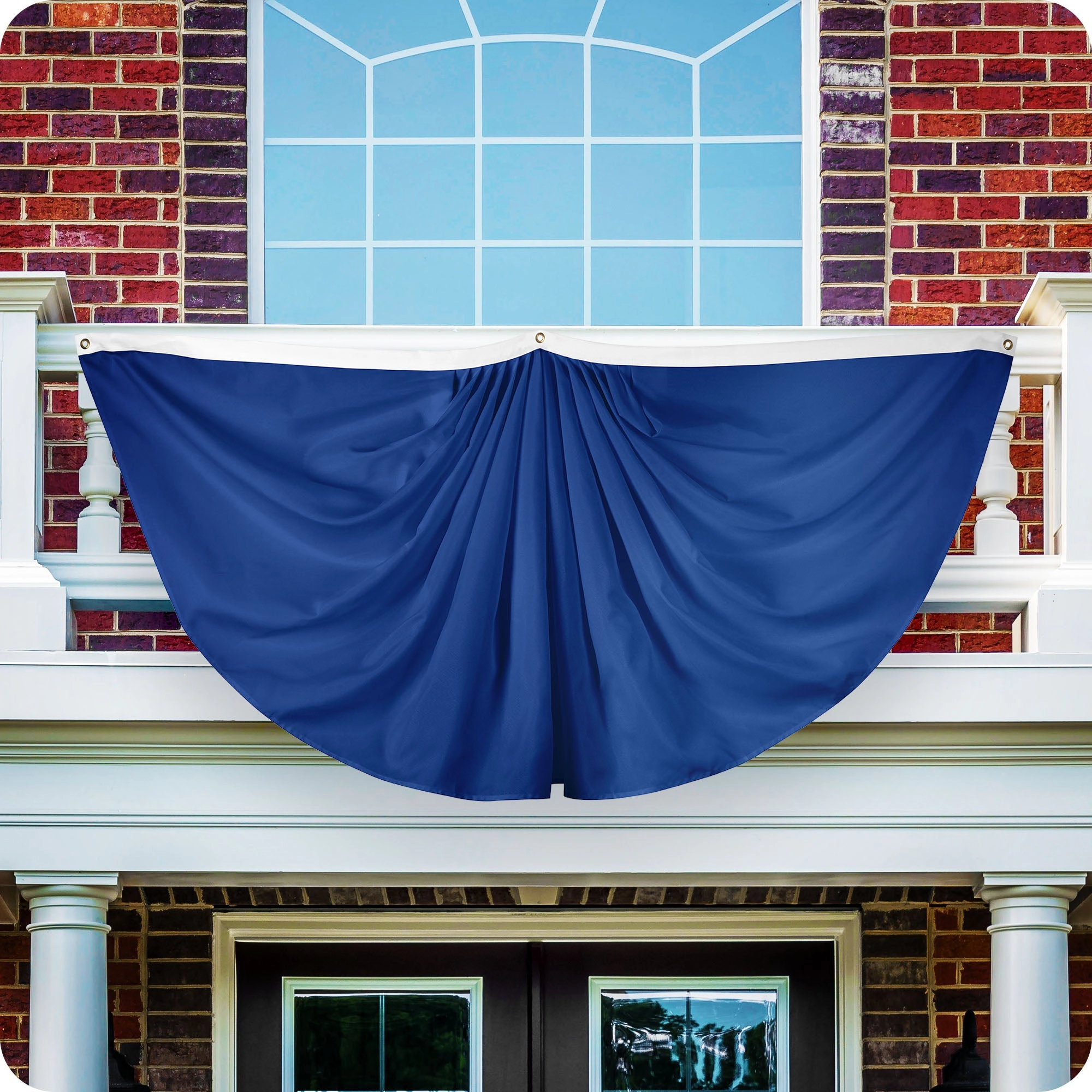 G128 Solid Blue Pleated Fan Flag, 3x6 Ft, 150D Polyester, Brass Grommets, Indoor Outdoor