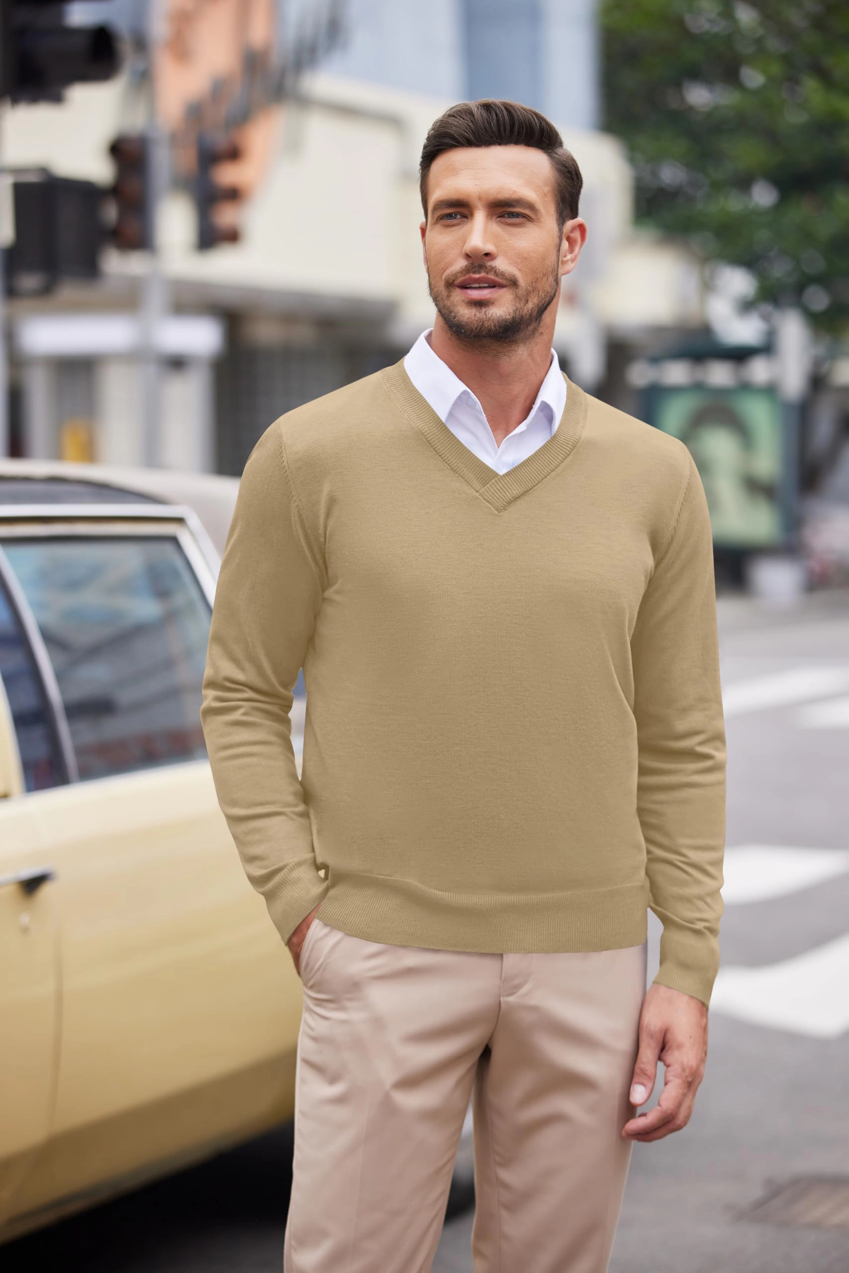 COOFANDY Men's Slim Fit V Neck Long Sleeve Pullover Sweater