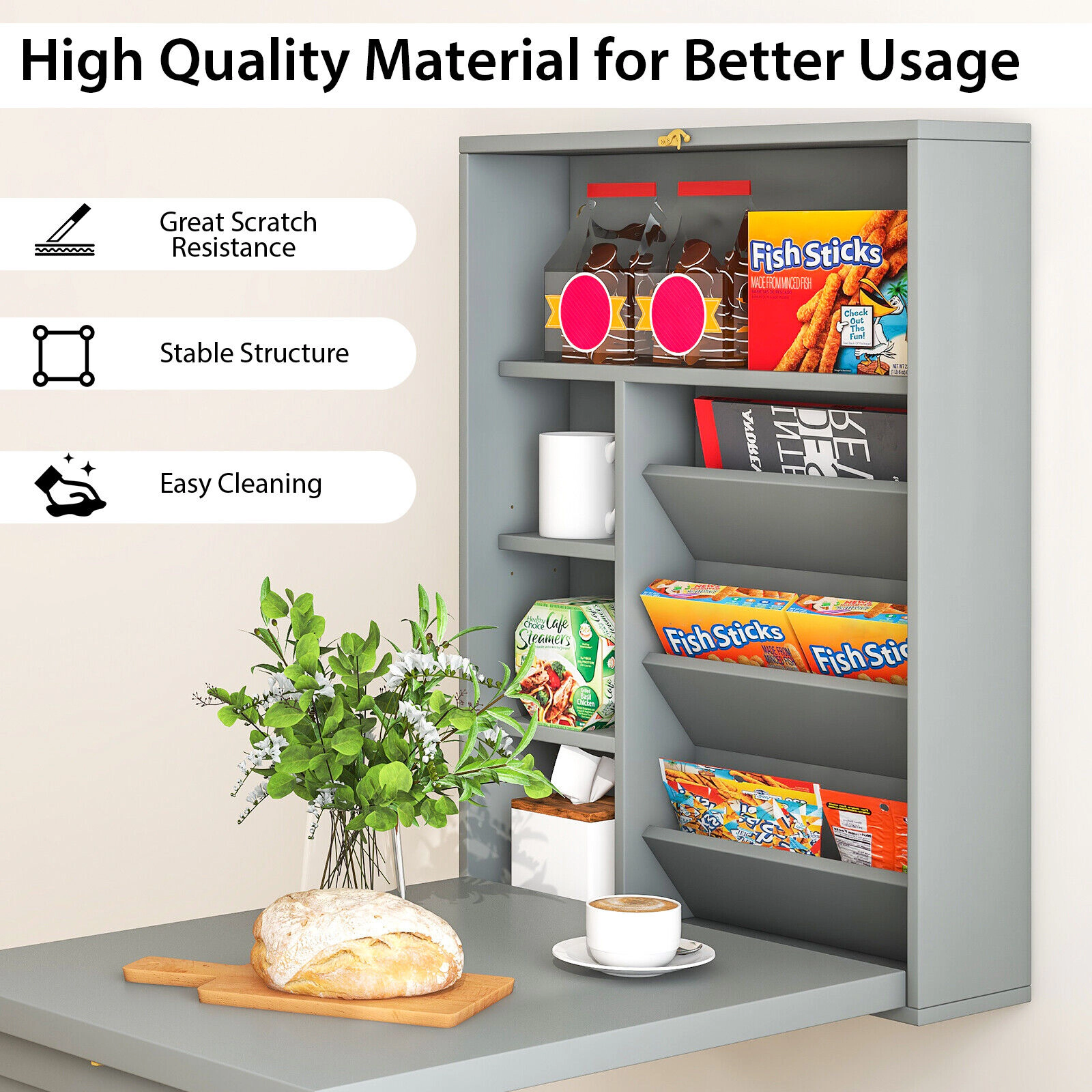 SUGIFT 36-in Wall Mounted Fold-Out Convertible Floating Desk with Adjustable Shelves and Storage