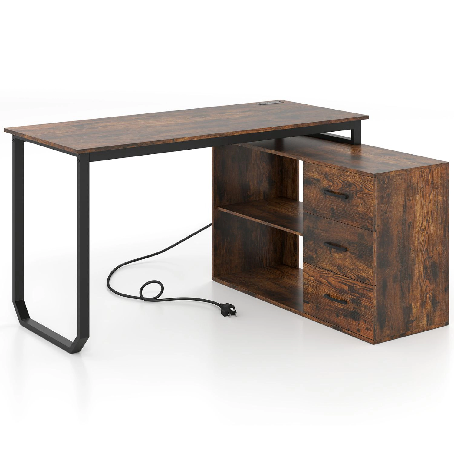 SlickBlue 55 Inch Reversible L-Shaped Office Desk with Drawers