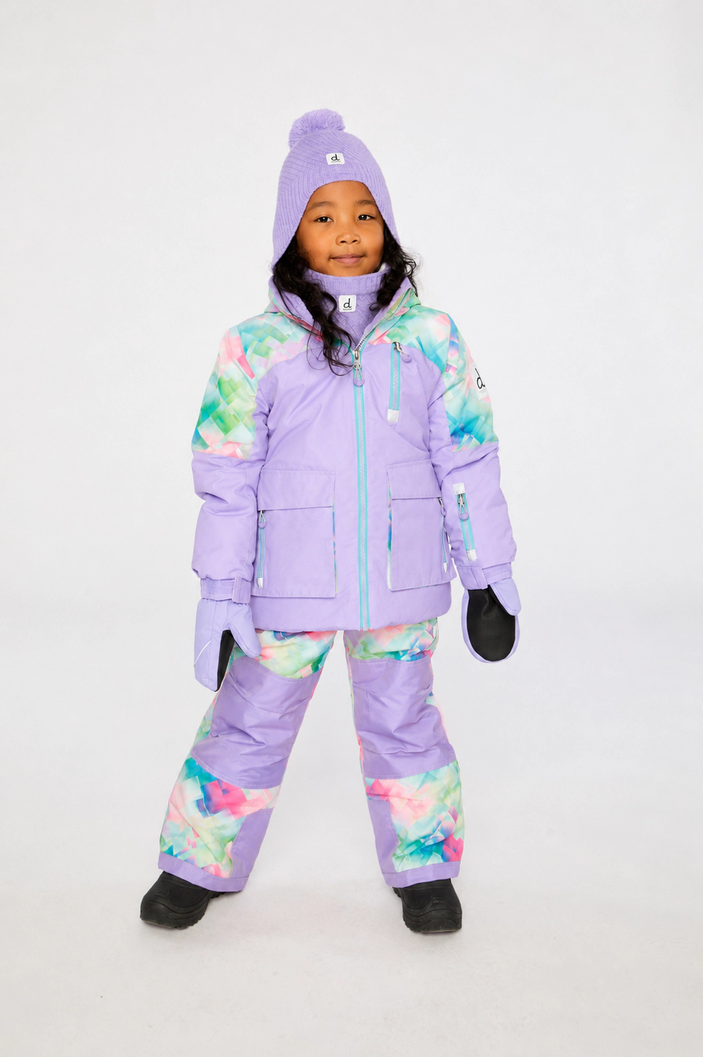 Deux par Girls Two Piece Play Snowsuit with Hooded Jacket and Diamond Print Snow Pants