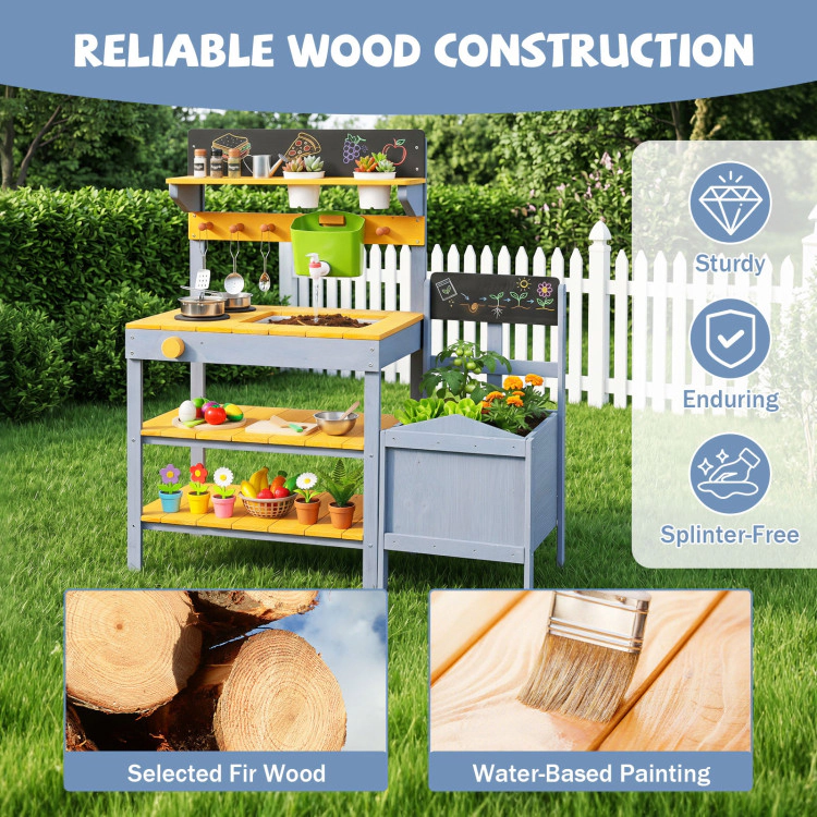 Hivvago Mud Kitchen Set for Kids with Running Water Reservoir and Plant Pots