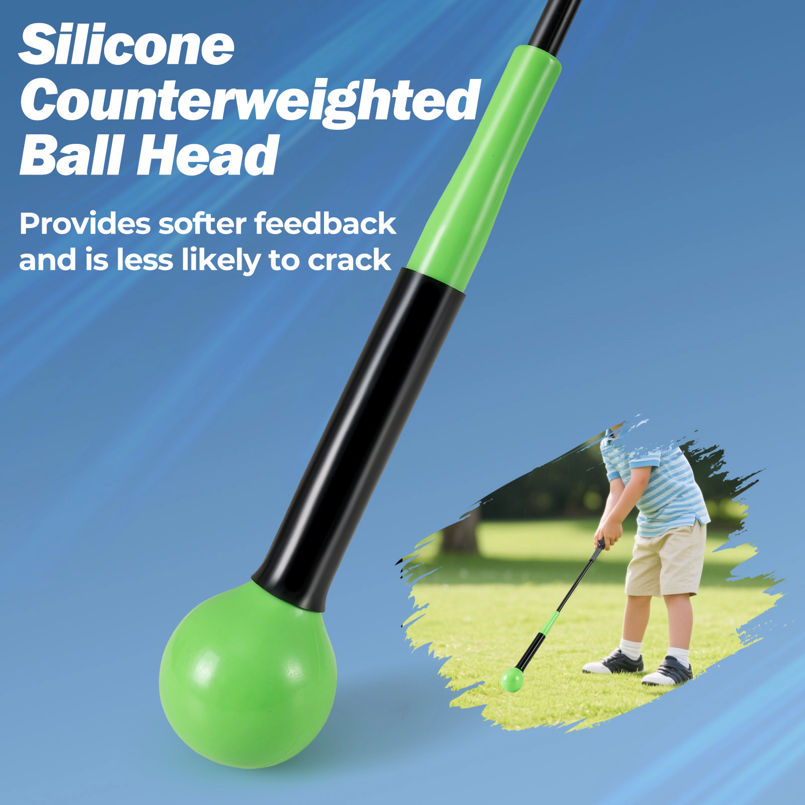 SUGIFT 31.5-in Golf Swing Trainer Aid with Weighted Head for Grip Rhythm and Balance Right-Handed Green/Yellow