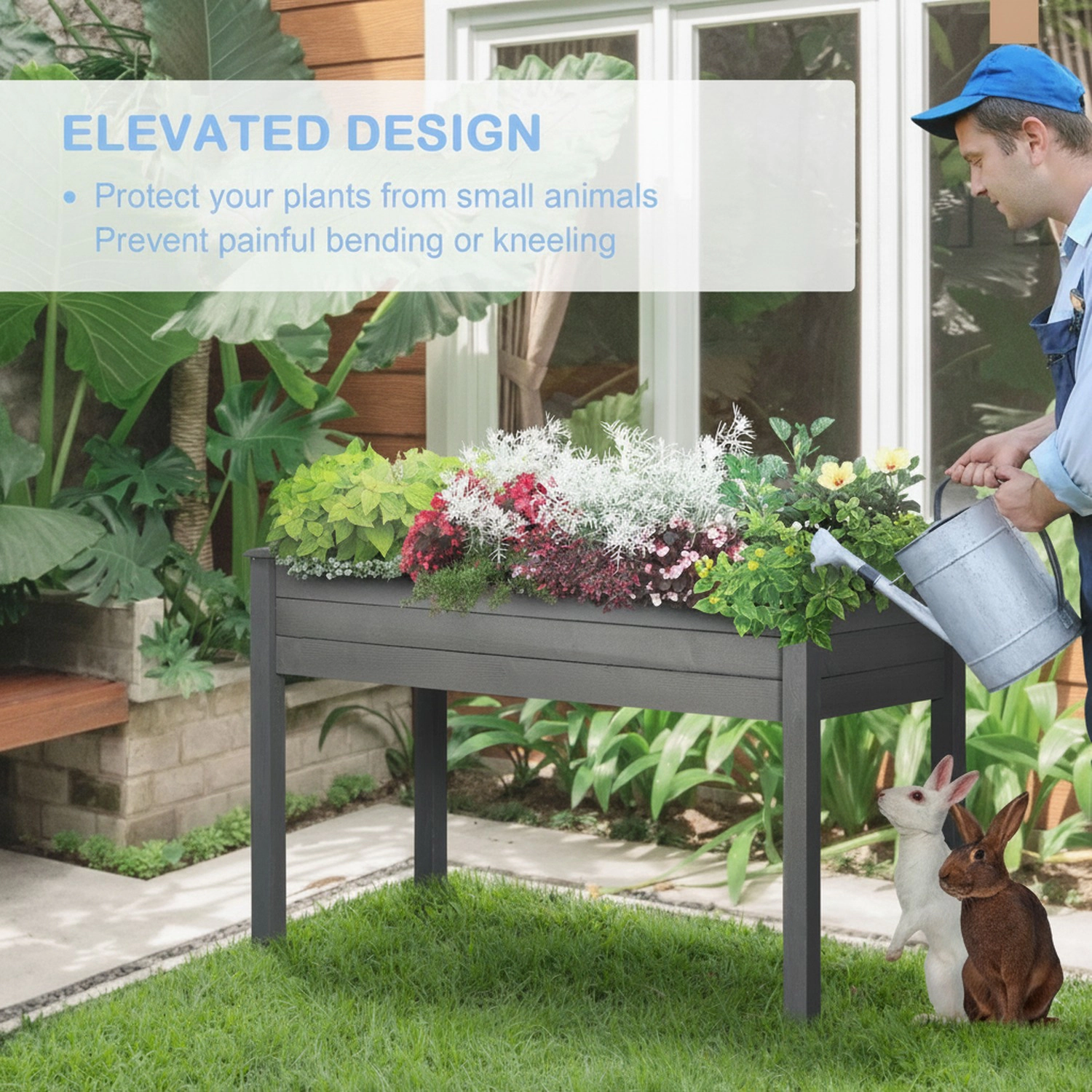 HONGGE Raised Garden Bed, Elevated Wooden Planter Box with Holes for Vegetables, Herb, Flowers, Backyard