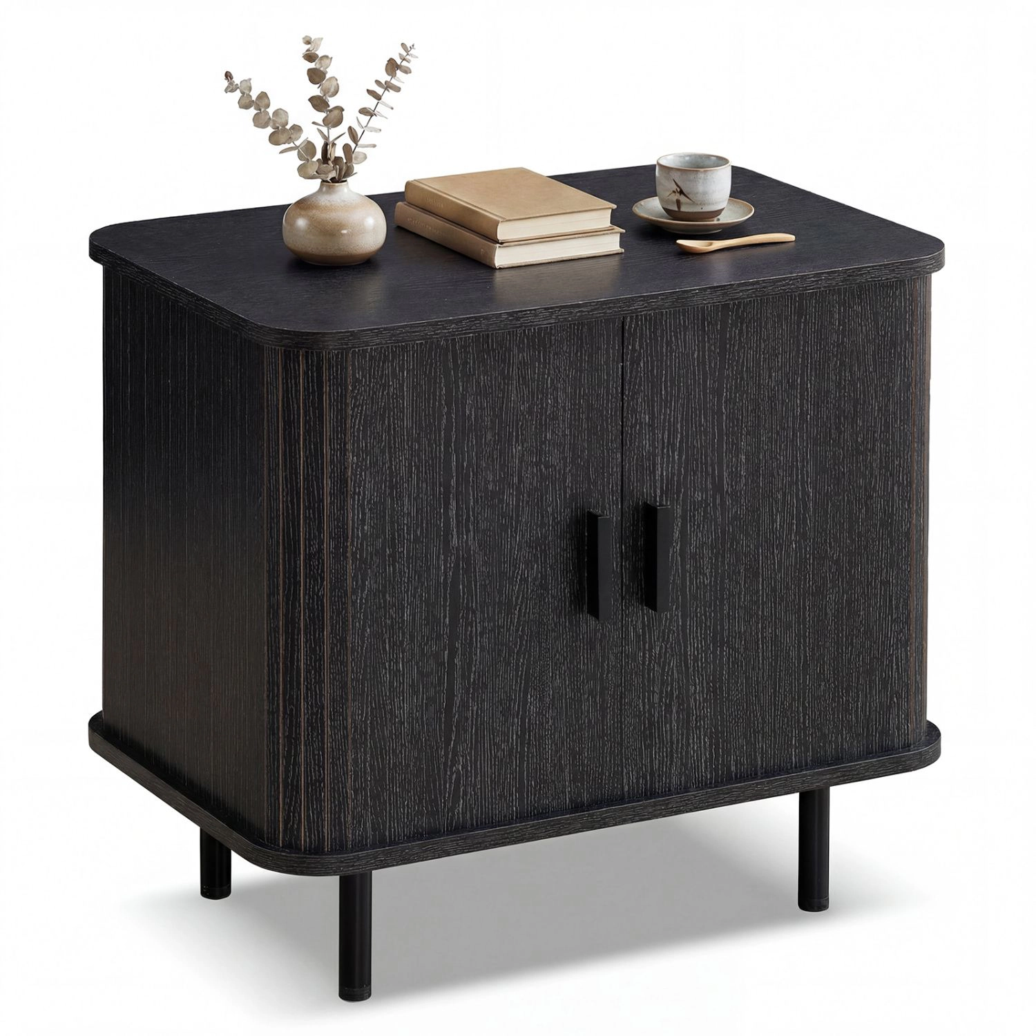 SlickBlue Mid Century End Table with Sliding Doors and Storage