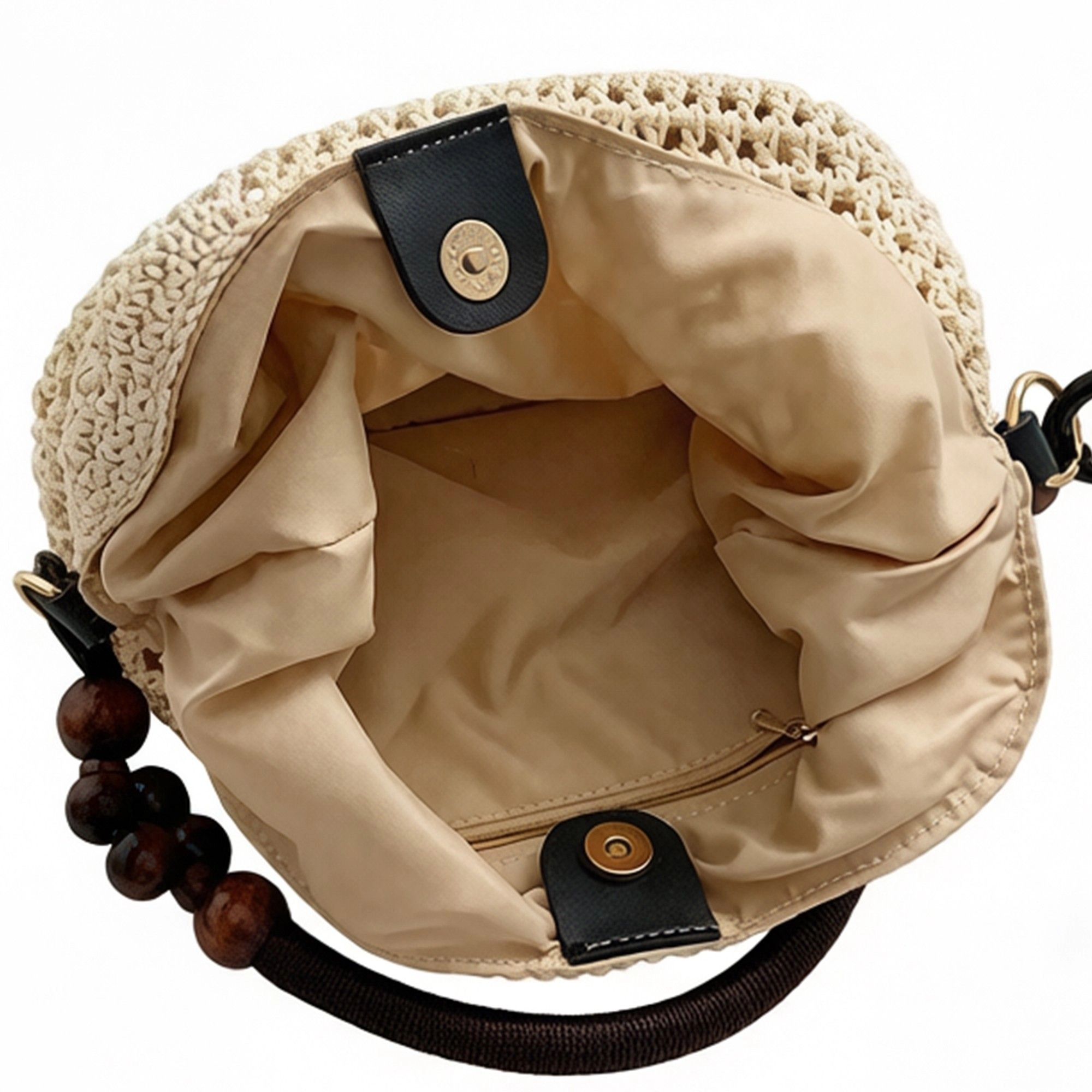 Alilang Women's Crochet Hobo Shoulder Bag Wooden Bead Handle Open Weave Knit Handbag Slouchy Summer Carryall Tote