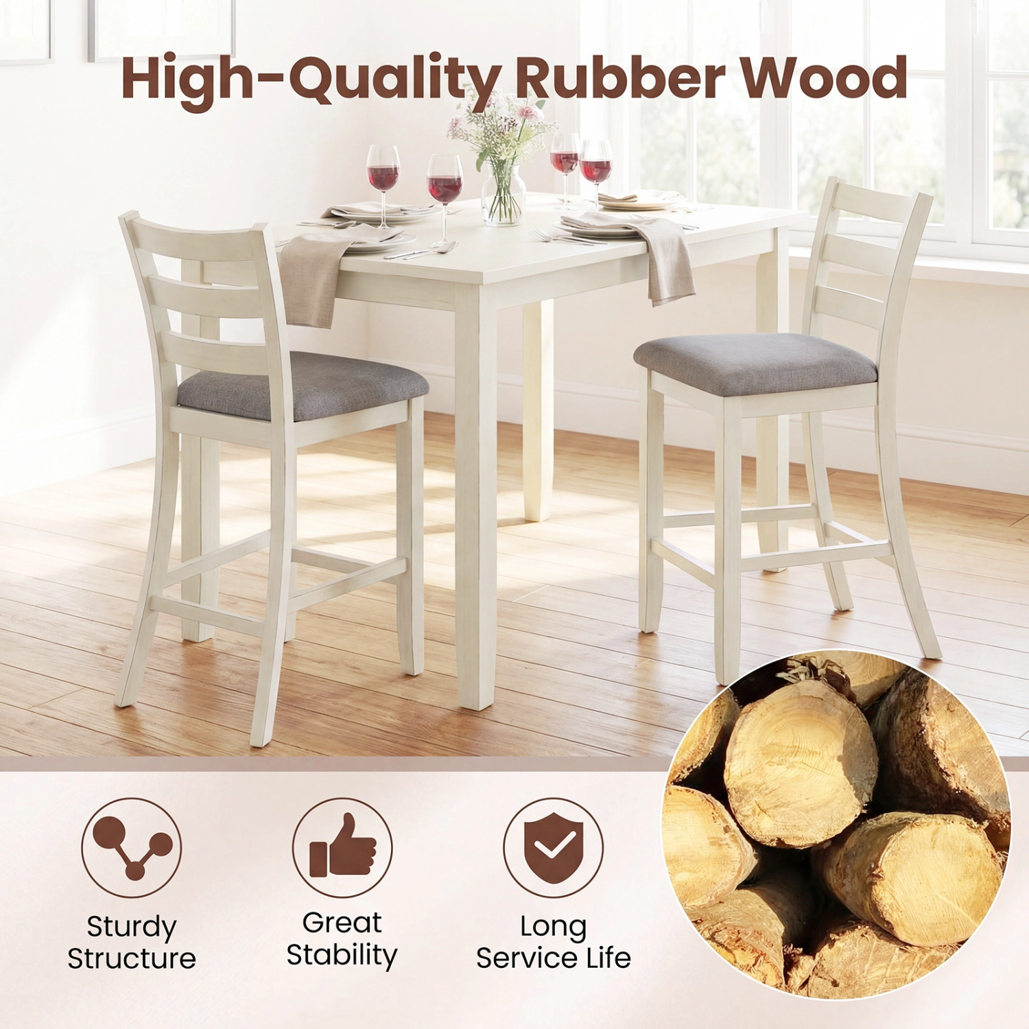 Hivvago 4 Pieces Counter Height Chairs With Fabric Seat And Rubber Wood Legs