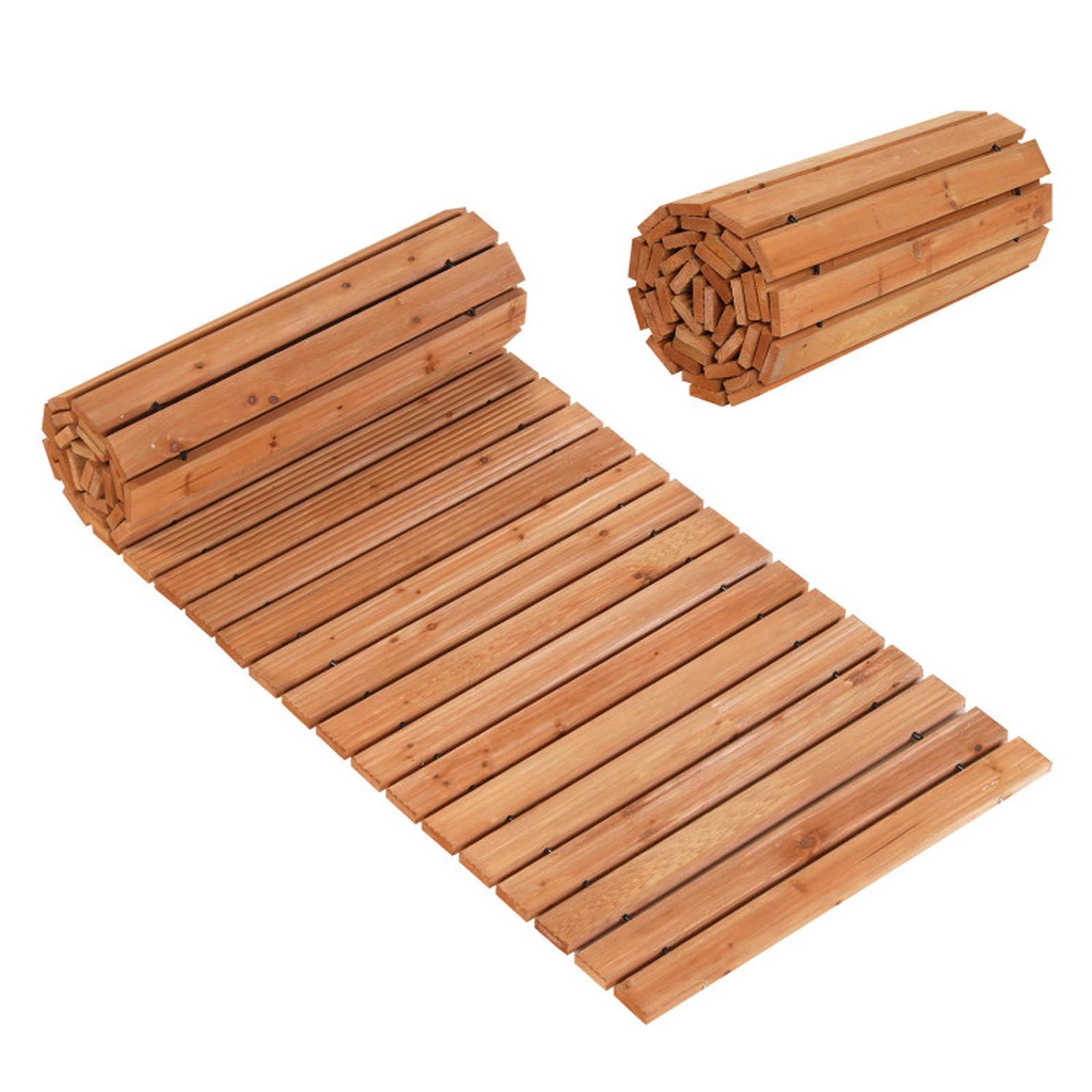 SUGIFT 8-Ft Natural Fir Wood Roll Out Garden Pathway with Non-Slip Surface 95.5-in W 22-in D 0.6-in H