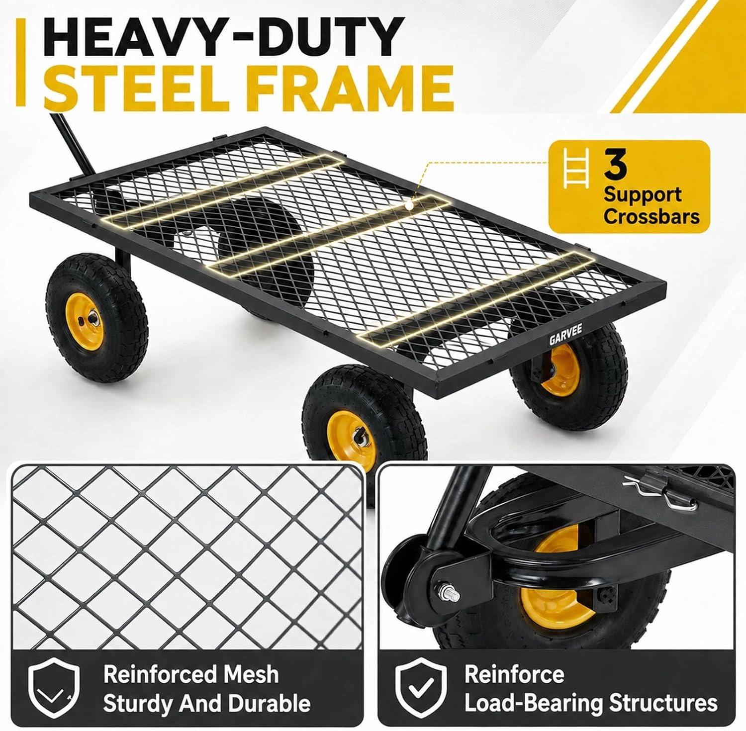 1100LBS Steel Garden Cart, Heavy Duty Wagon with 10" Wheels