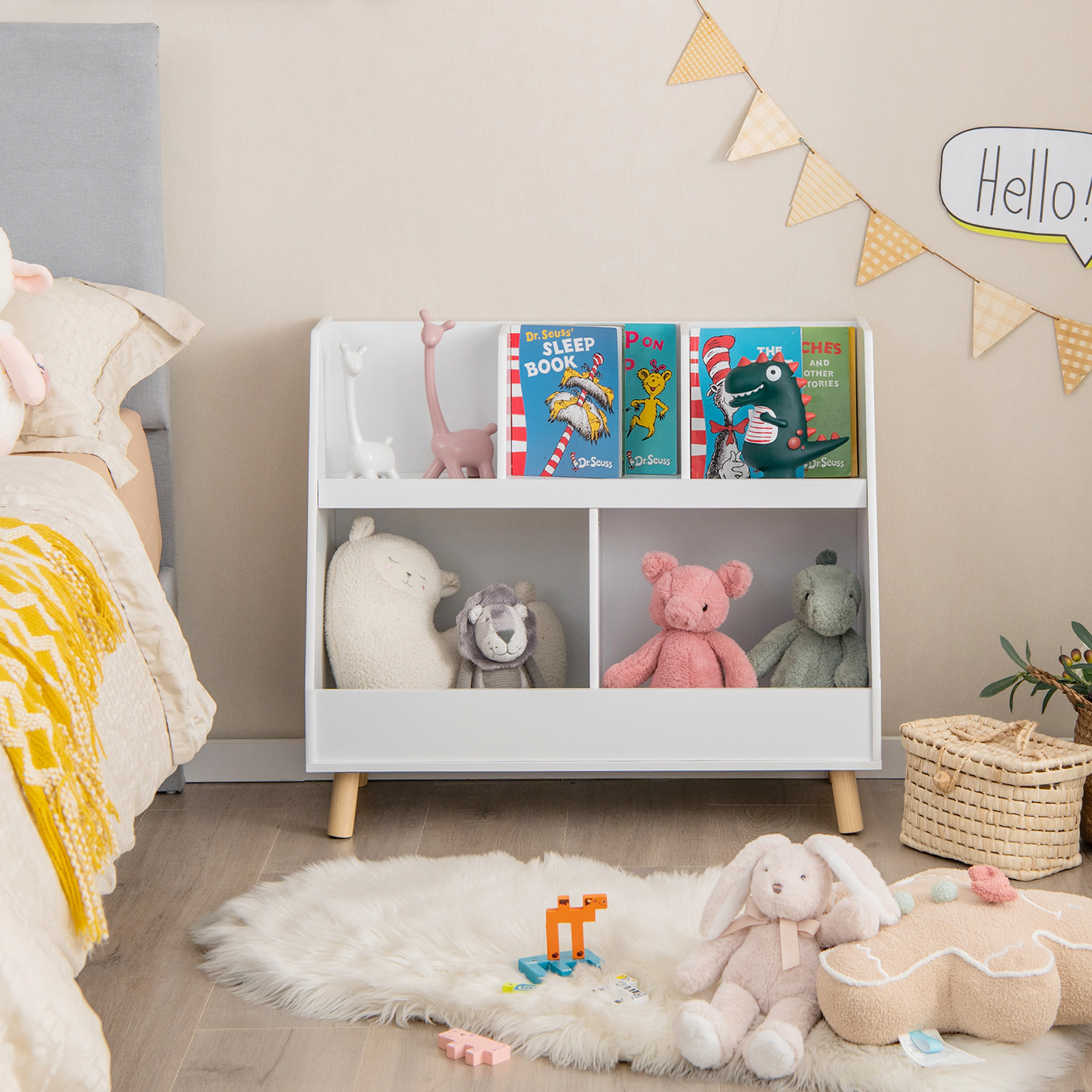 SUGIFT 5-Cube Kids Bookshelf and Toy Organizer with Anti-Tipping Kits 68-lb Capacity White