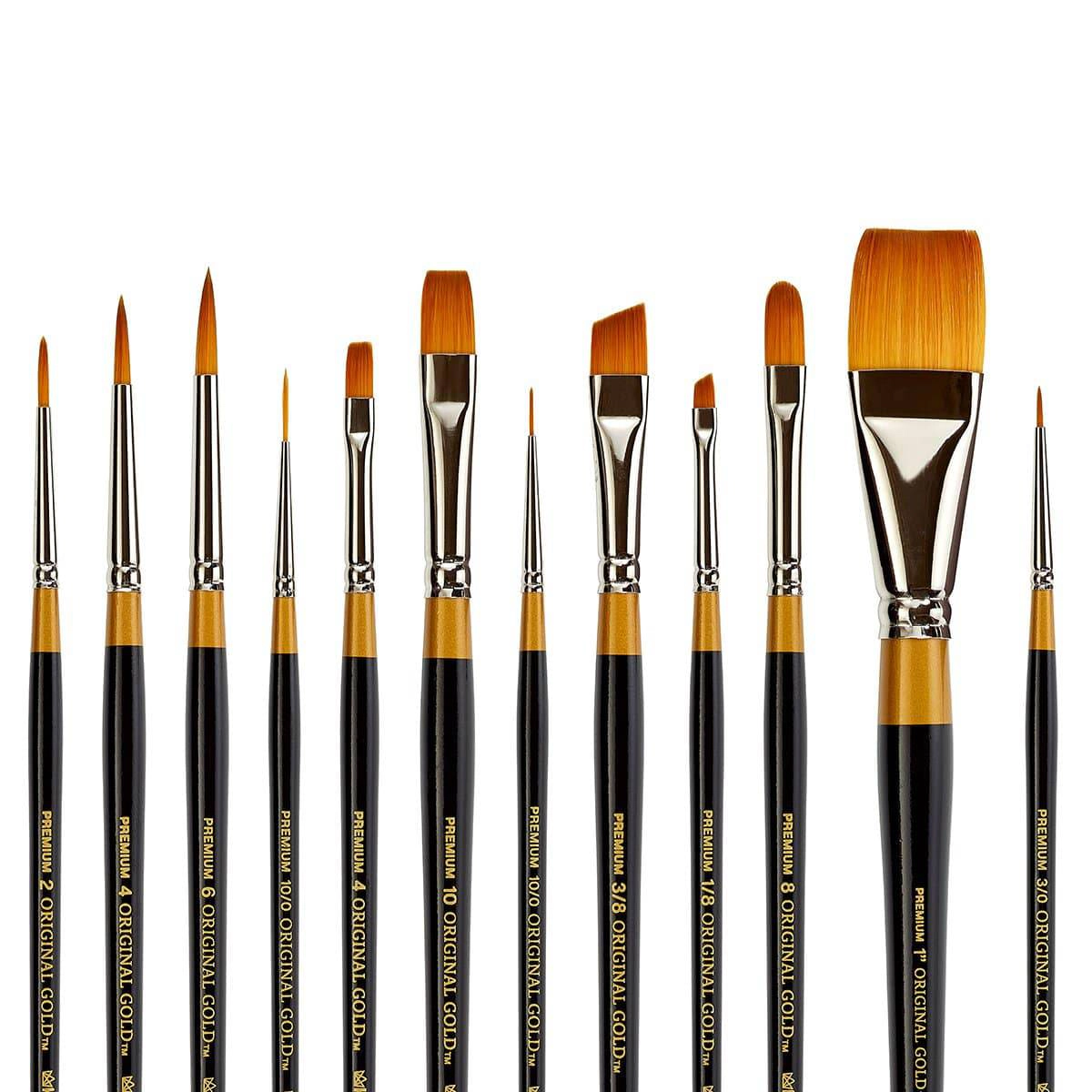 KINGART Original Gold Golden Taklon 12-Piece Multimedia Brush Set