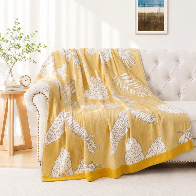 Unikome Super Soft Breathable Cotton Throw Blanket - Lightweight Textured Blanket, 60x80"