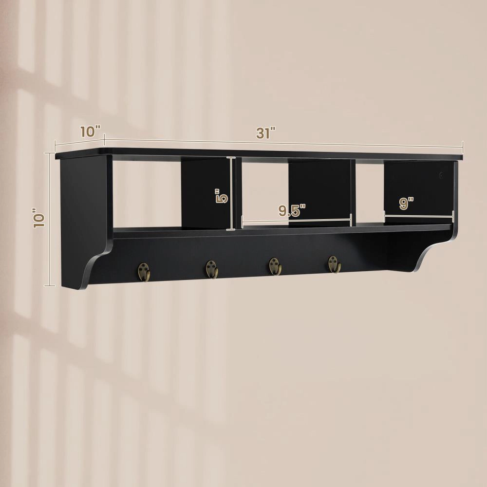 Hivvago Wall Mount Cubby Organizer Hooks Entryway Storage Shelf