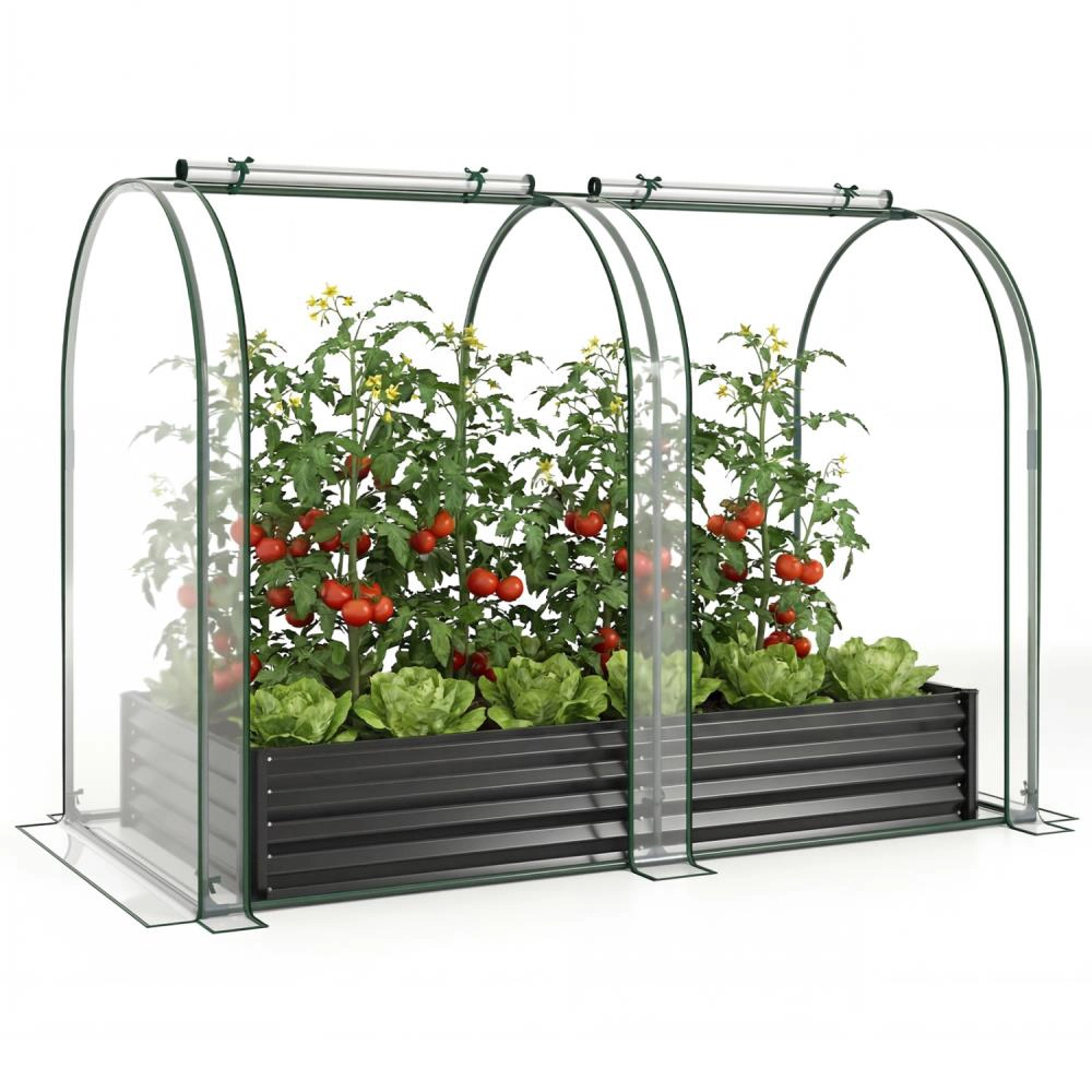Hivvago Galvanized Raised Garden Bed with Greenhouse Cover
