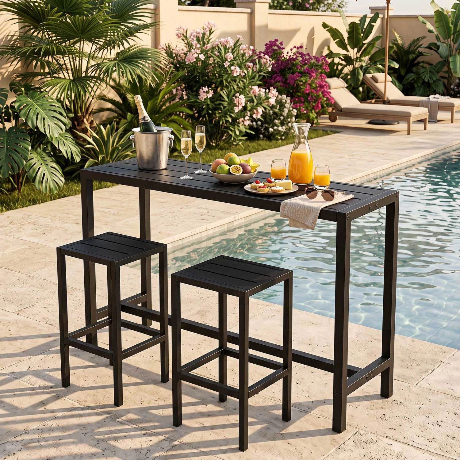 LJG 48/55 Inch Outdoor Bar Table with Waterproof Top and Heavy-Duty Metal Frame