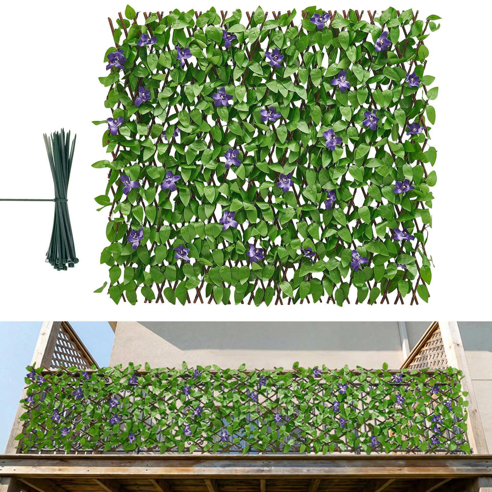 HONGGE Expandable Fence Privacy Screen Expand Artificial Plant Wall Realistic Artificial Ivy Panel with 50 Zip Ties