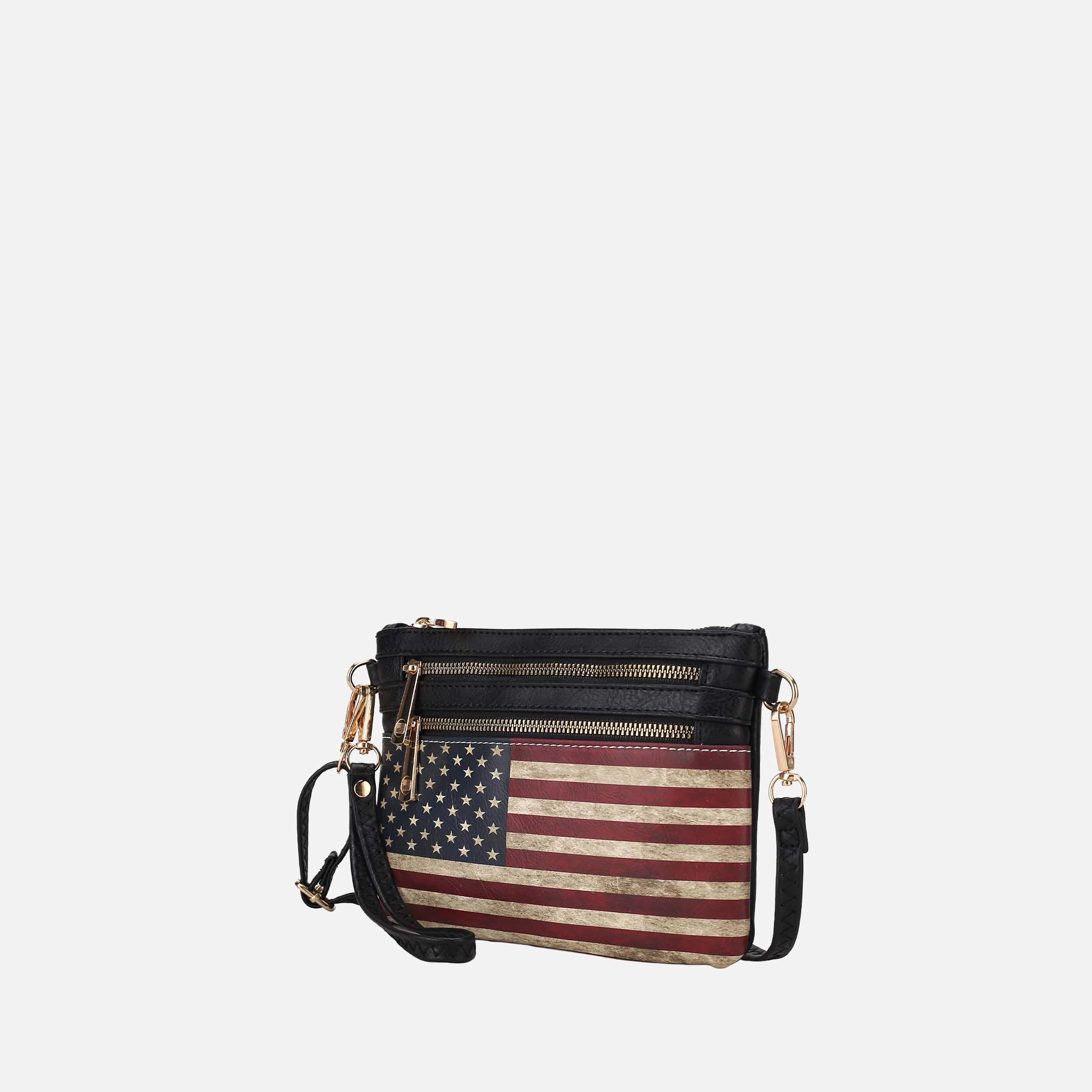 Mia K Collection Alisson Crossbody Bag - Vegan Leather Patriotic Print, Adjustable Strap