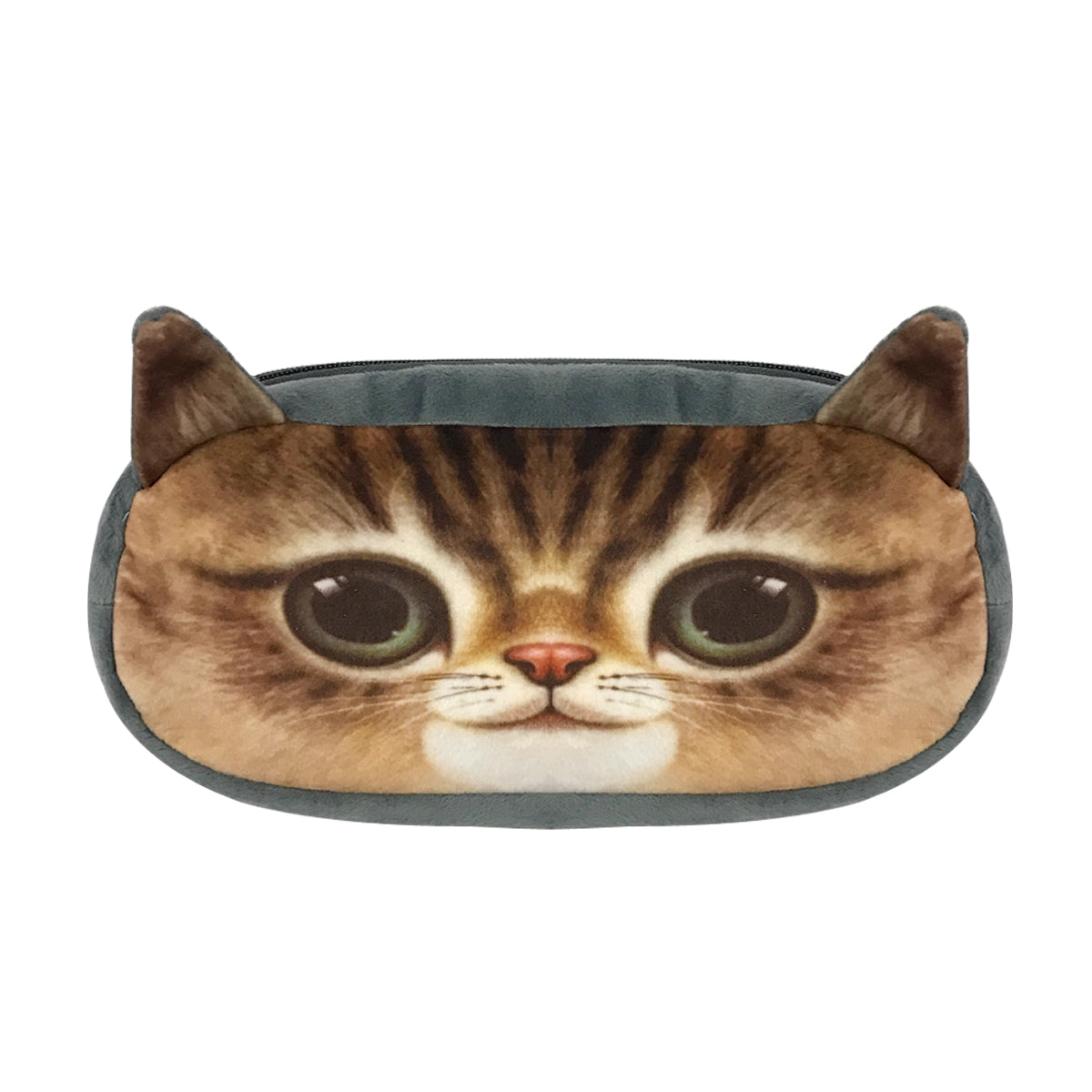 Wrapables 3D Animal Cats & Dogs Pencil Pouch, Tiger Stripe, Gray