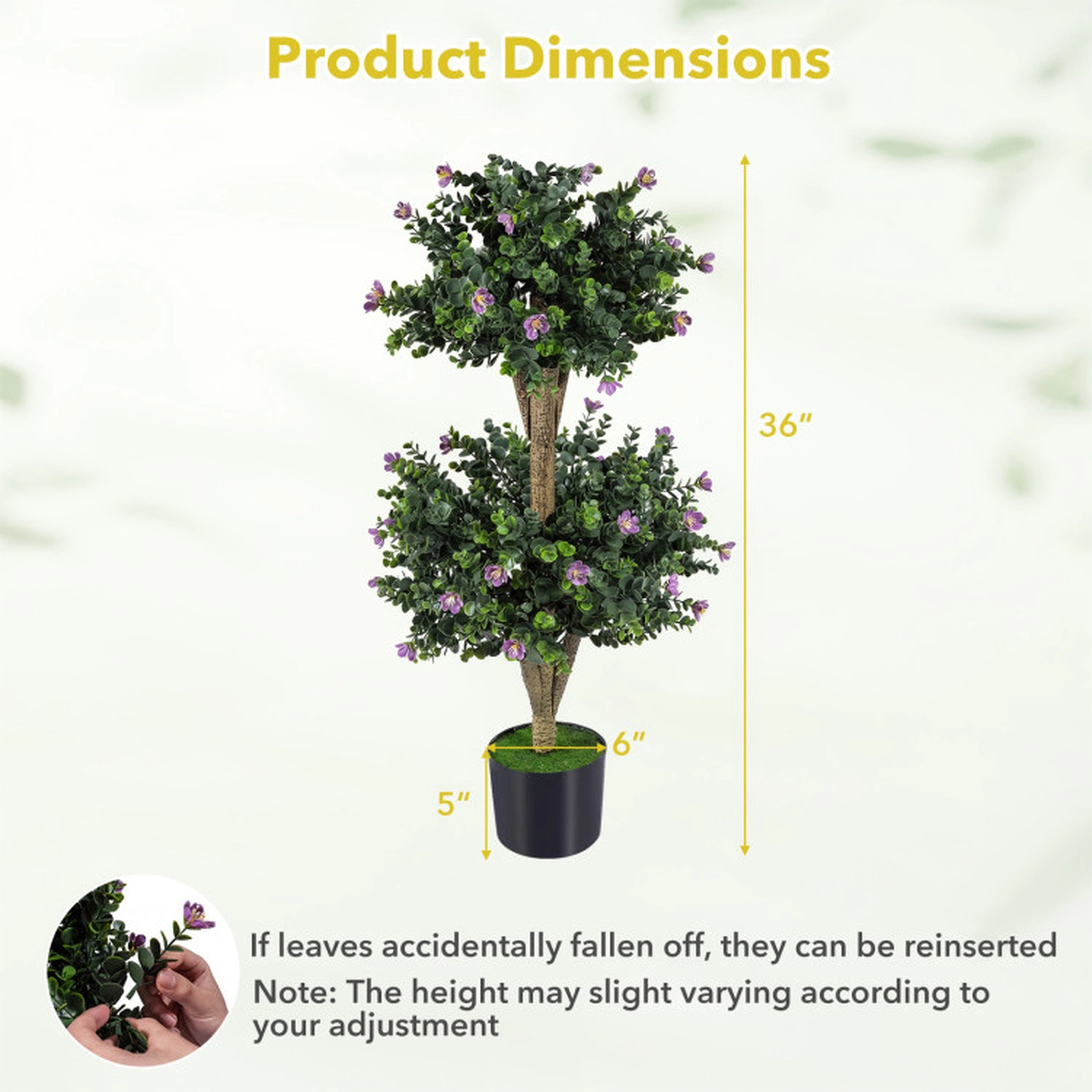 SUGIFT Set of 2 Double Ball Boxwood 41 Blossoms Faux Topiary Trees 36-in Tall 6-in x 5-in Pot 16.5-lb Purple