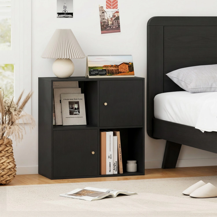 Hivvago 4-Cube Bookcase 3-Tier Bookshelf with Dual Anti-Tipping Kits and 2 Cabinets