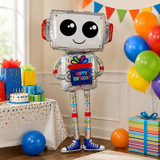 LoonBalloon 56 in Multicolor Robot Birthday Foil Balloon 5-Pack, Color ...
