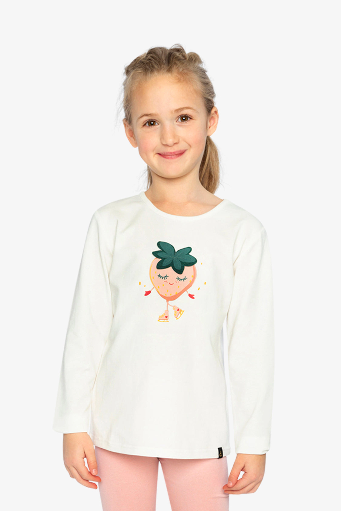 Deux par Girls Textured Strawberry Organic Cotton Long Sleeve T-Shirt