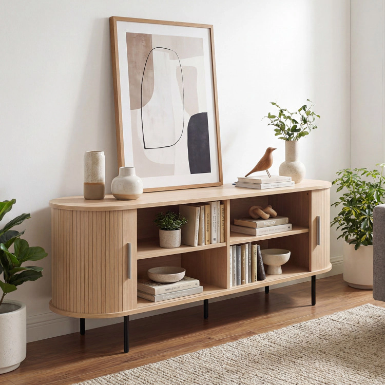 Hivvago Fluted Tv Stand For Tvs Up To 60" Mid Century Curved Entertainment Center
