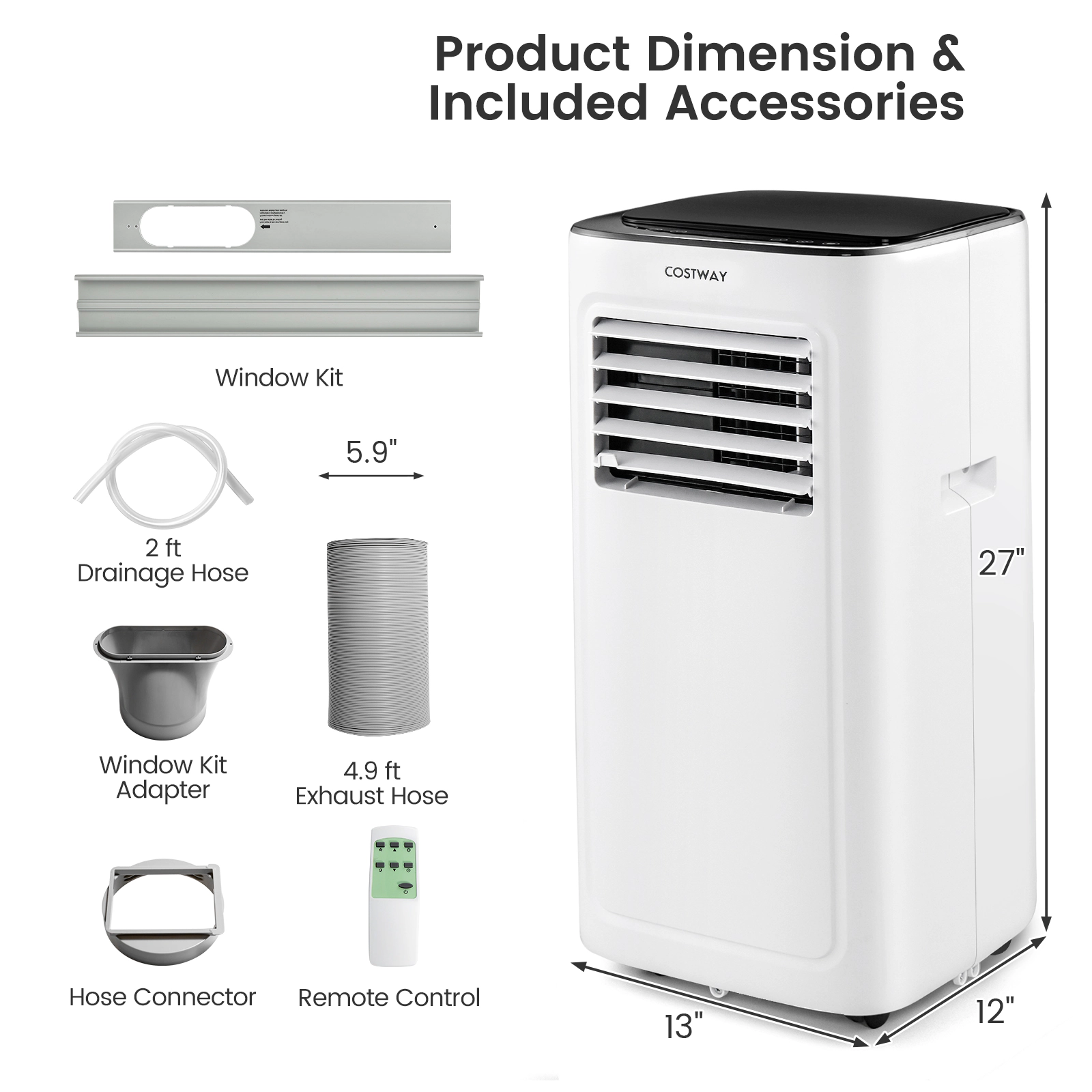 LJG 3-in-1 9000 BTU Air Conditioner with Dehumidifier and 24H Timer