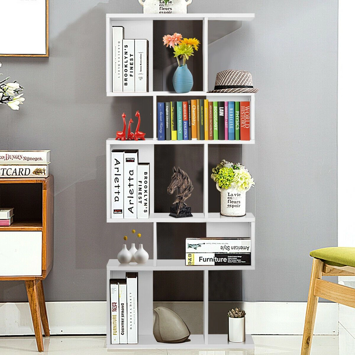 SlickBlue 5 Tier Freestanding Bookshelf With Uneven Open Cubes