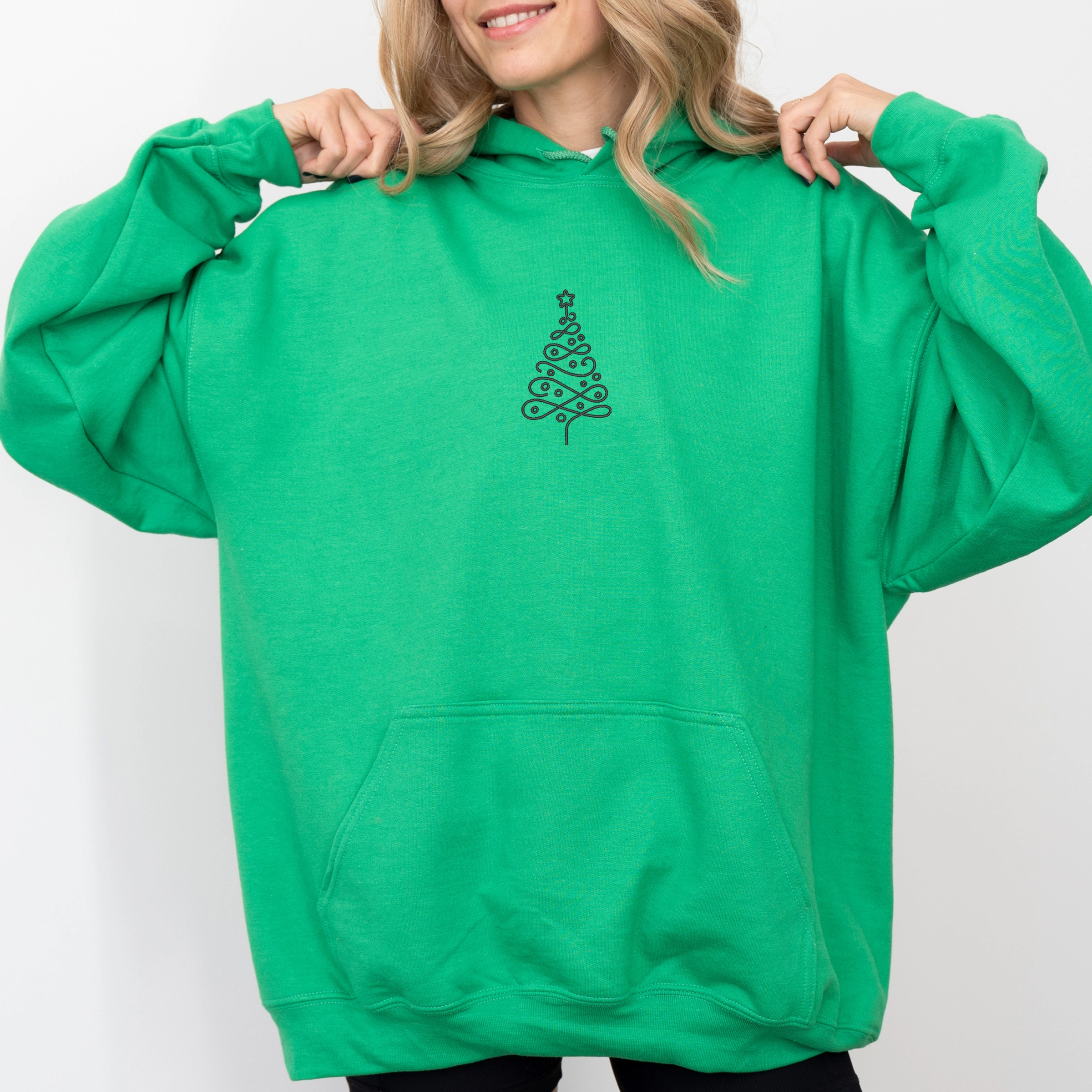 Simply Sage Market - Women's Graphic Hoodie Embroidered Ribbon Christmas Tree