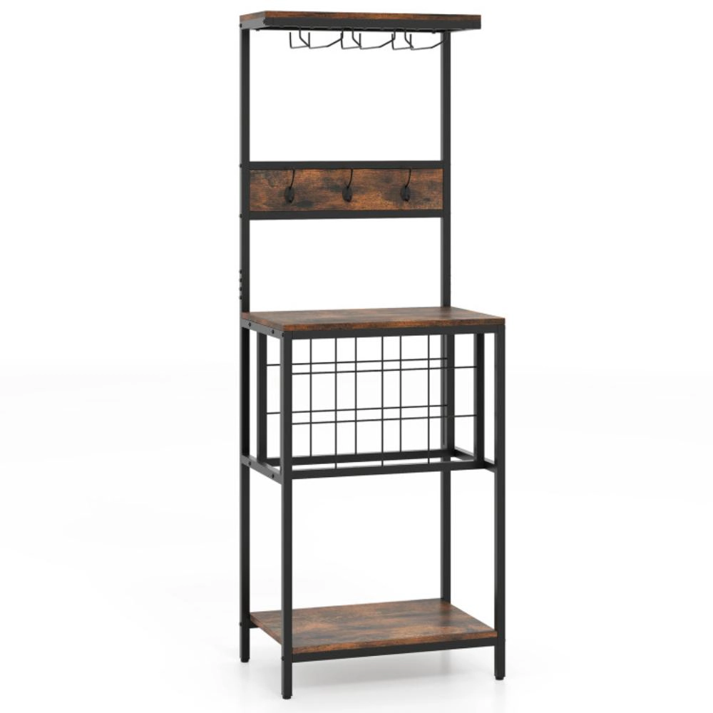 Hivvago Wine Rack Bar Cabinet with Built-In Glass Holder and Shelves