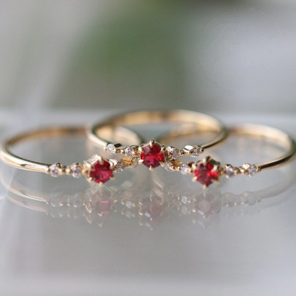 18K Gold Plated Square Simulated Ruby Engagement Ring