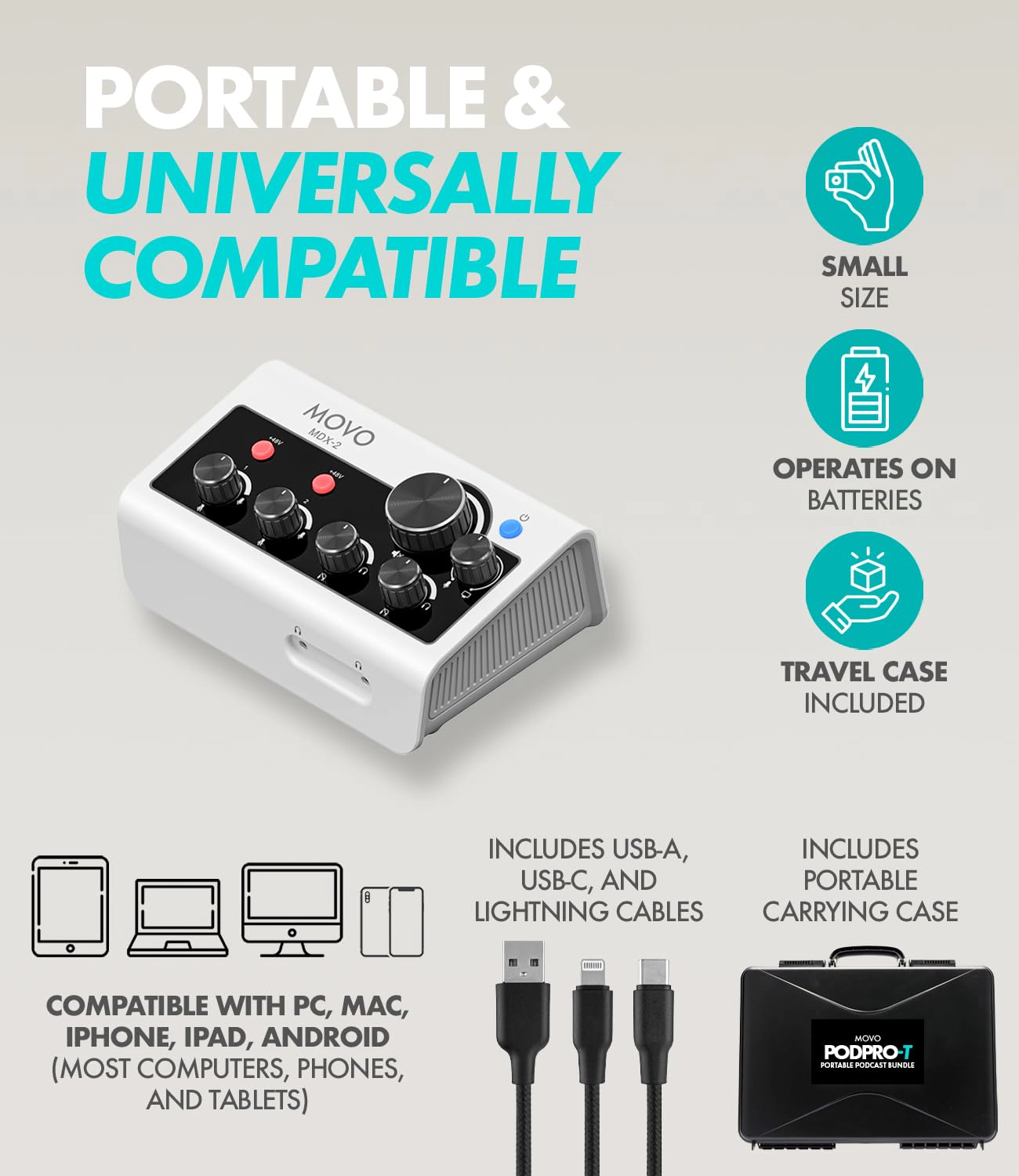 Movo PodPro-TH Portable Podcasting Bundle for 2 for Smartphones and Computers