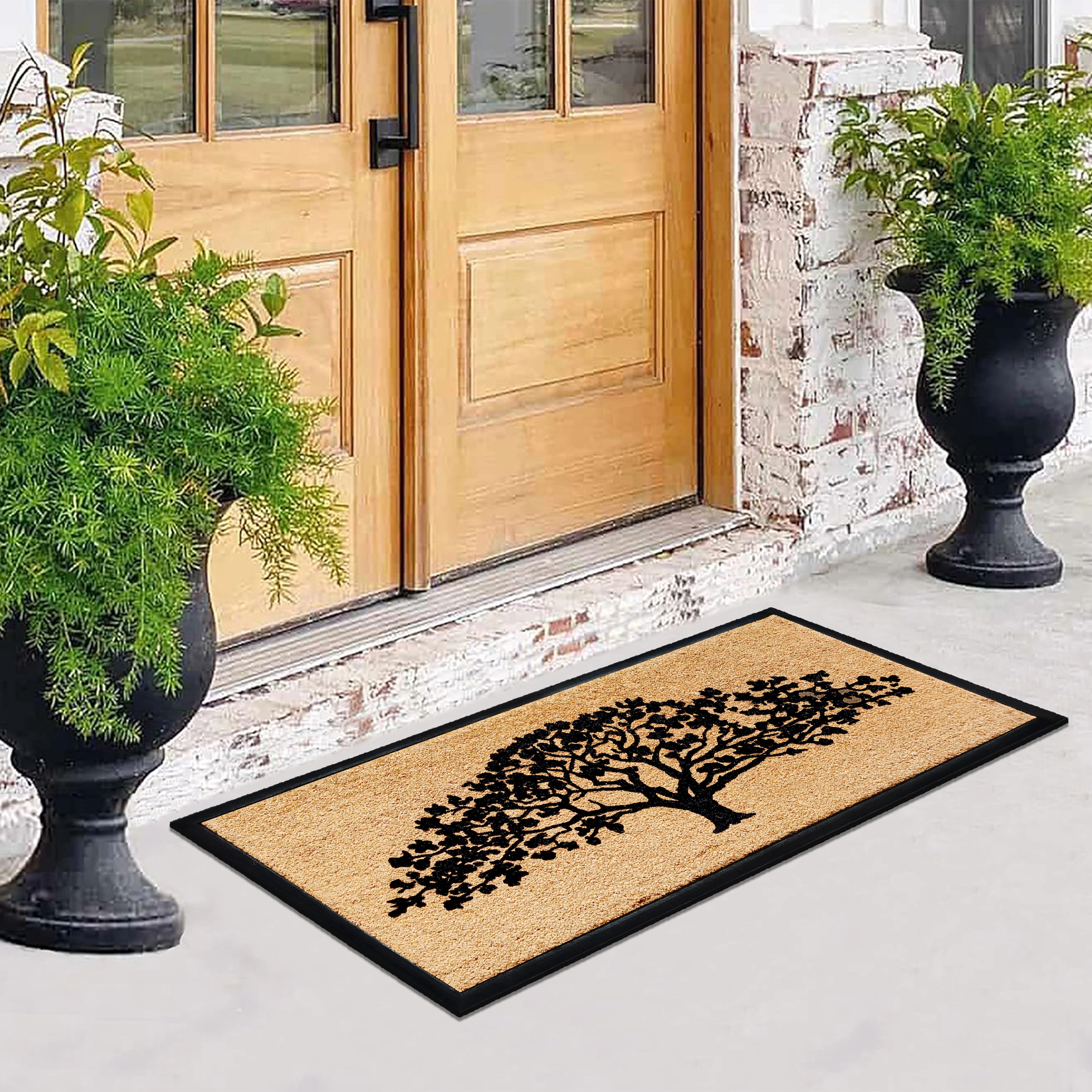 A1HC Coir and Rubber Door Mat 30x60 Inches Anti-Shed Fade-Resistant Heavy Duty Oak Tree Black