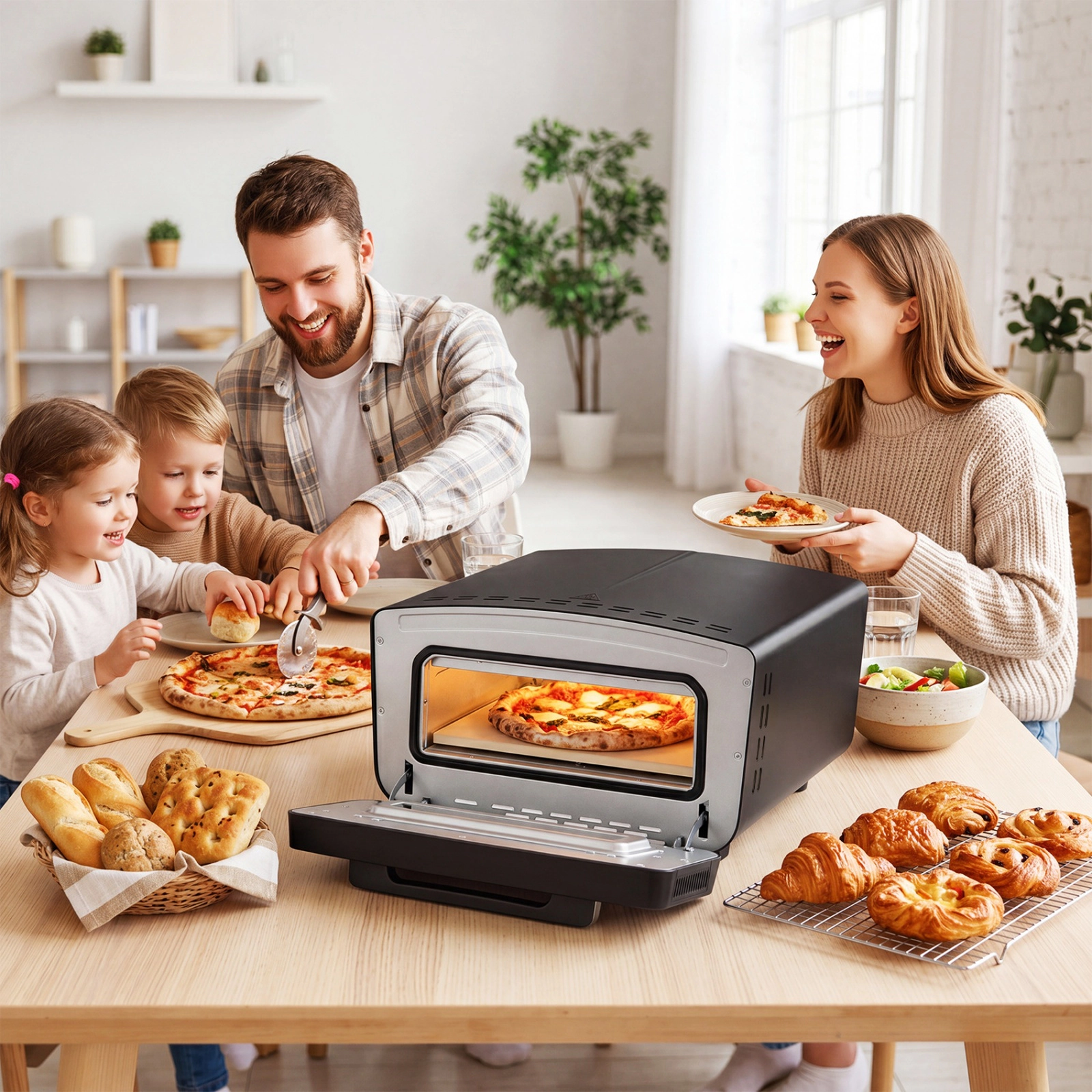 SUGIFT Dual Heating Zone Indoor Electric Pizza Oven 1700W 850 F Max 8 Presets 12.5-in Stone for 12-in Pizzas Black