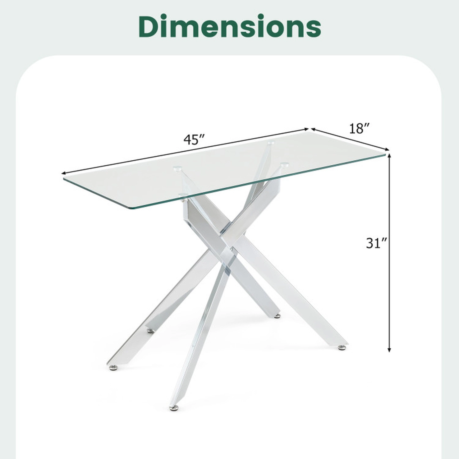 SUGIFT Tempered Glass Top Modern Console Table 31-in Tall 110-lb Capacity 1-Piece Silver