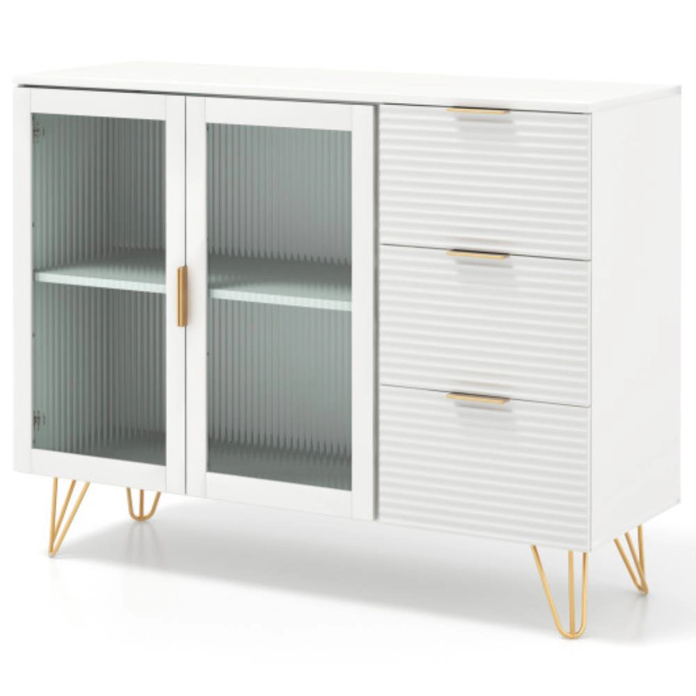Hivvago Modern Sideboard Buffet Cabinet With 2 Doors And 3 Drawers For Living Room Dining Room-White