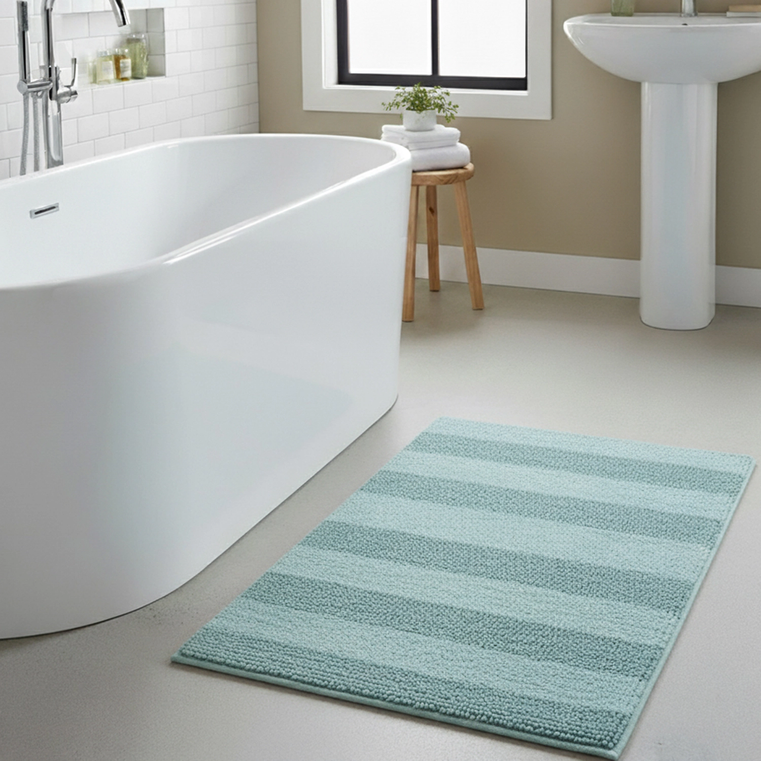 Knightsbridge Stylish And Comfortable All Season Traditional Wide Cut Design Cotton Bath Rug 20" X 30" Natural