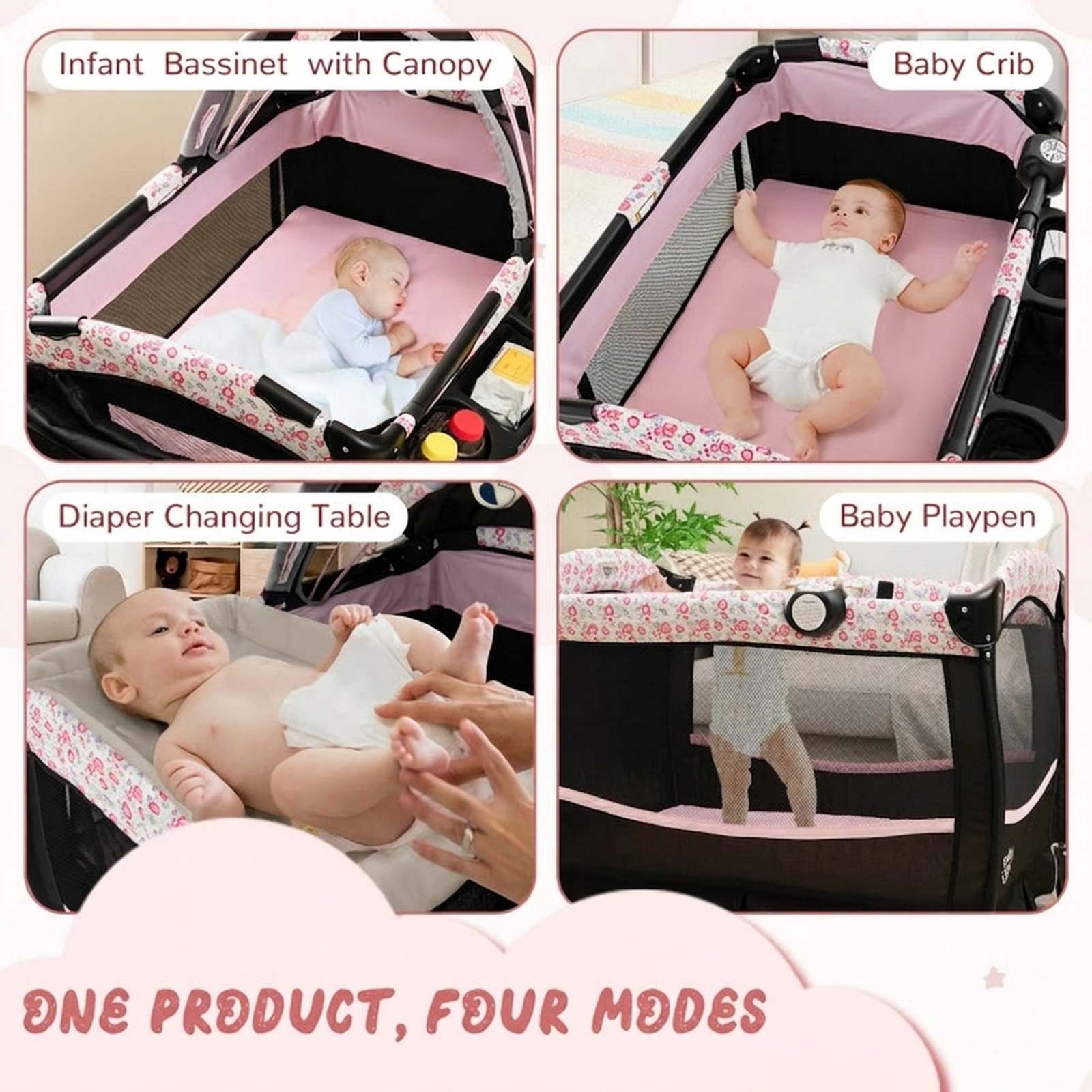 SUGIFT 4 1 Portable Pack and Play Baby Nursery Center with Bassinet