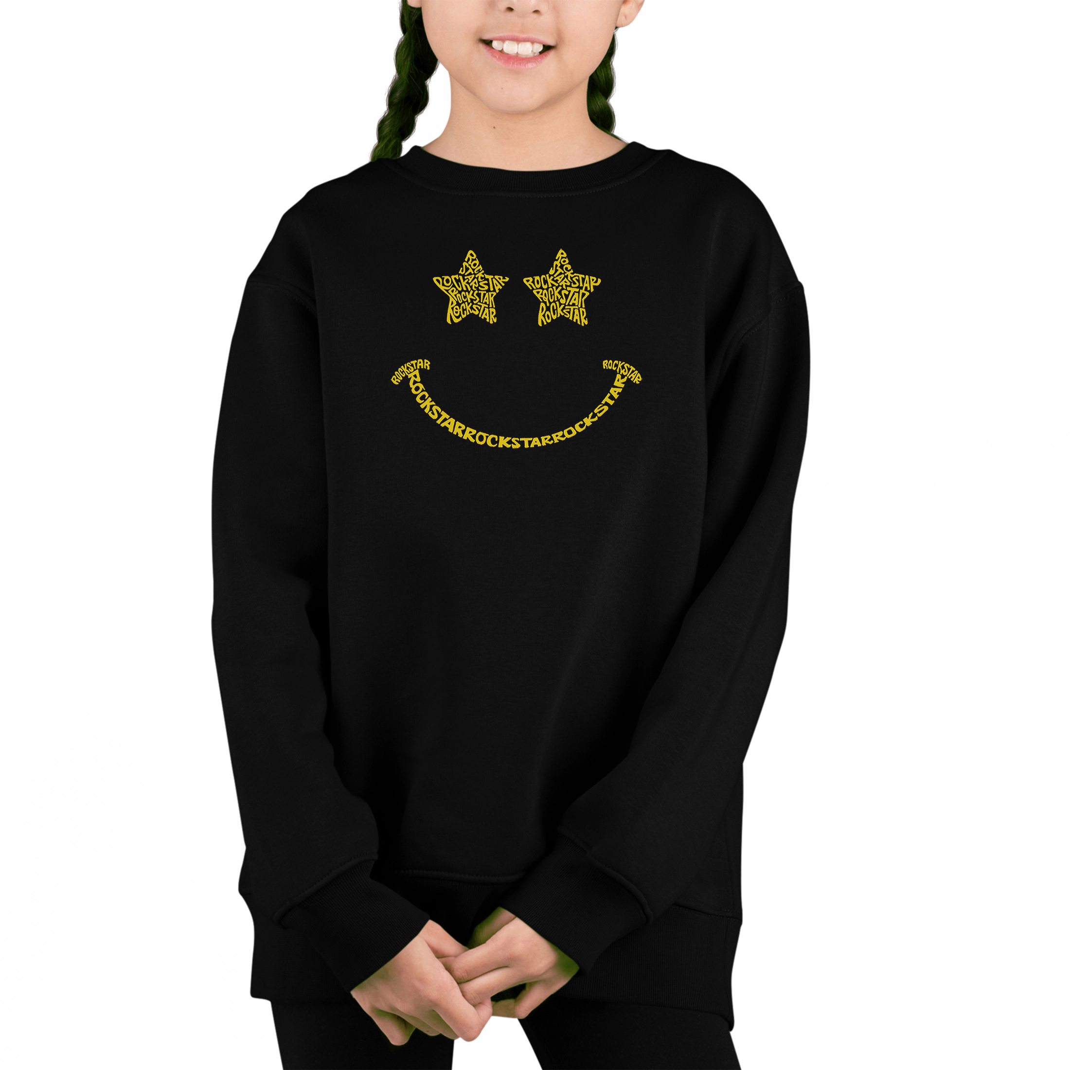 LA Pop Art Girl's Word Sweatshirt - Rockstar Smiley